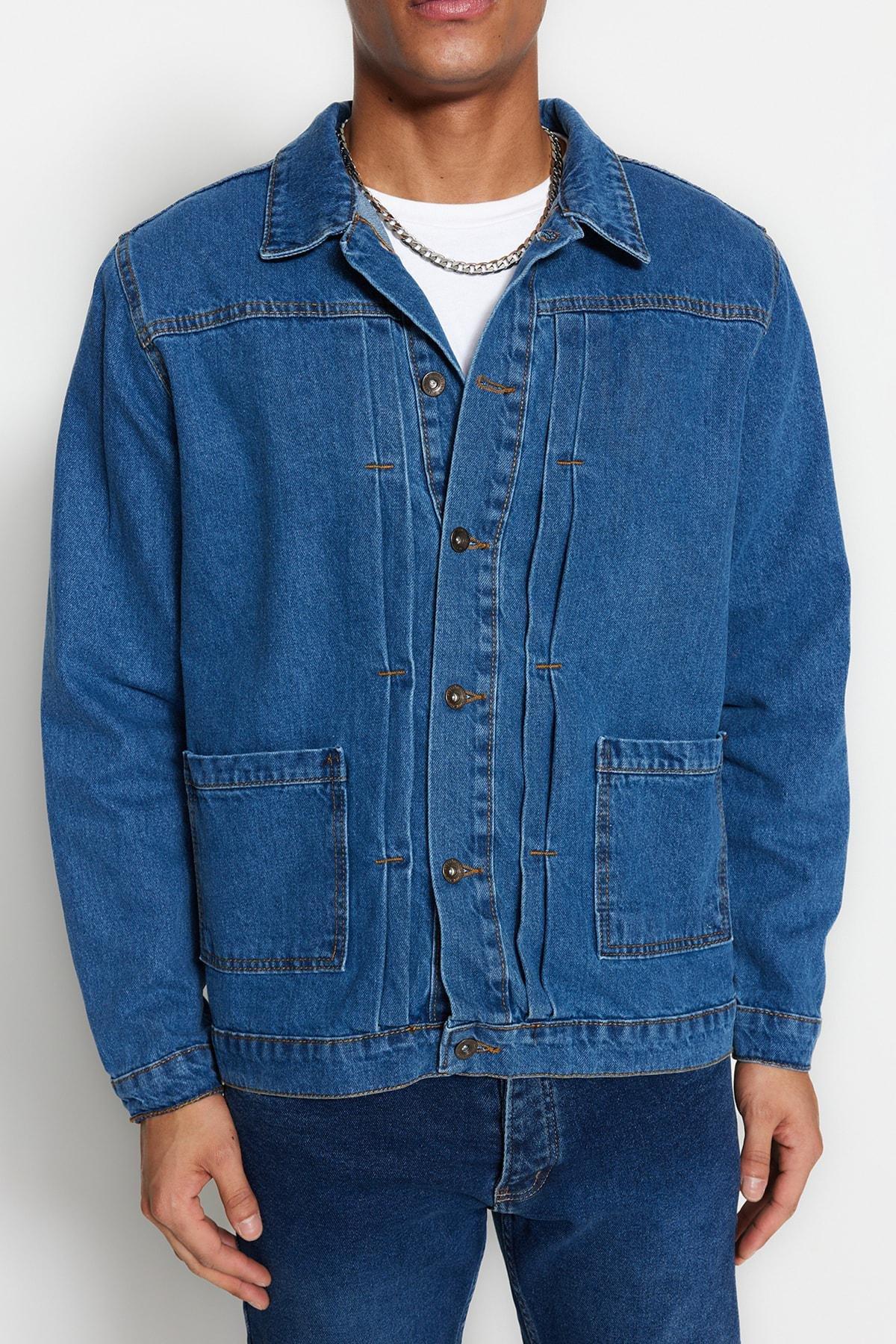 Blue Regular Lapel Collar Jacket, Blue, large image number 3