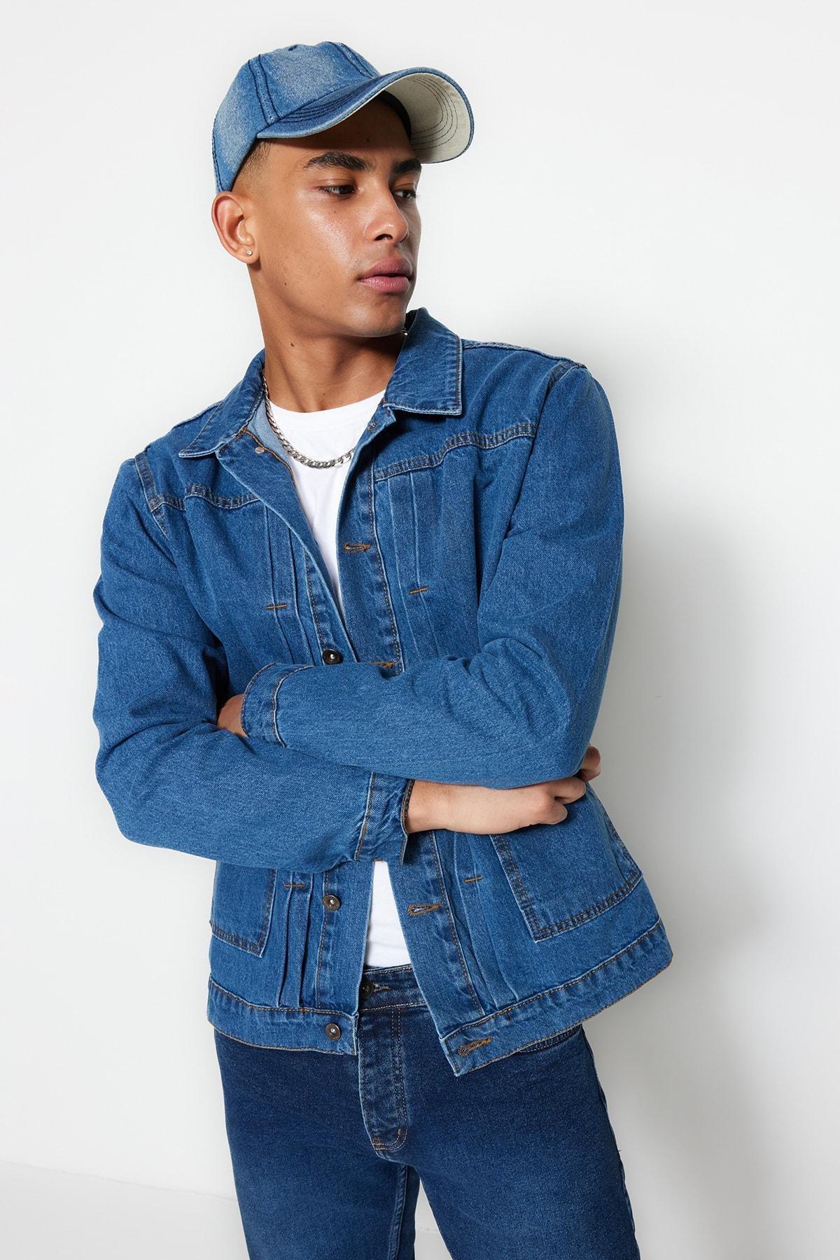 Blue Regular Lapel Collar Jacket, Blue, large image number 4