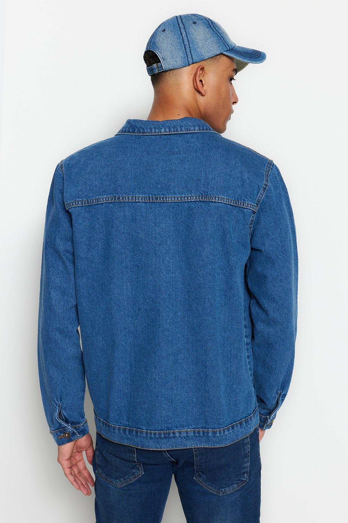 Blue Regular Lapel Collar Jacket, Blue, large image number 5