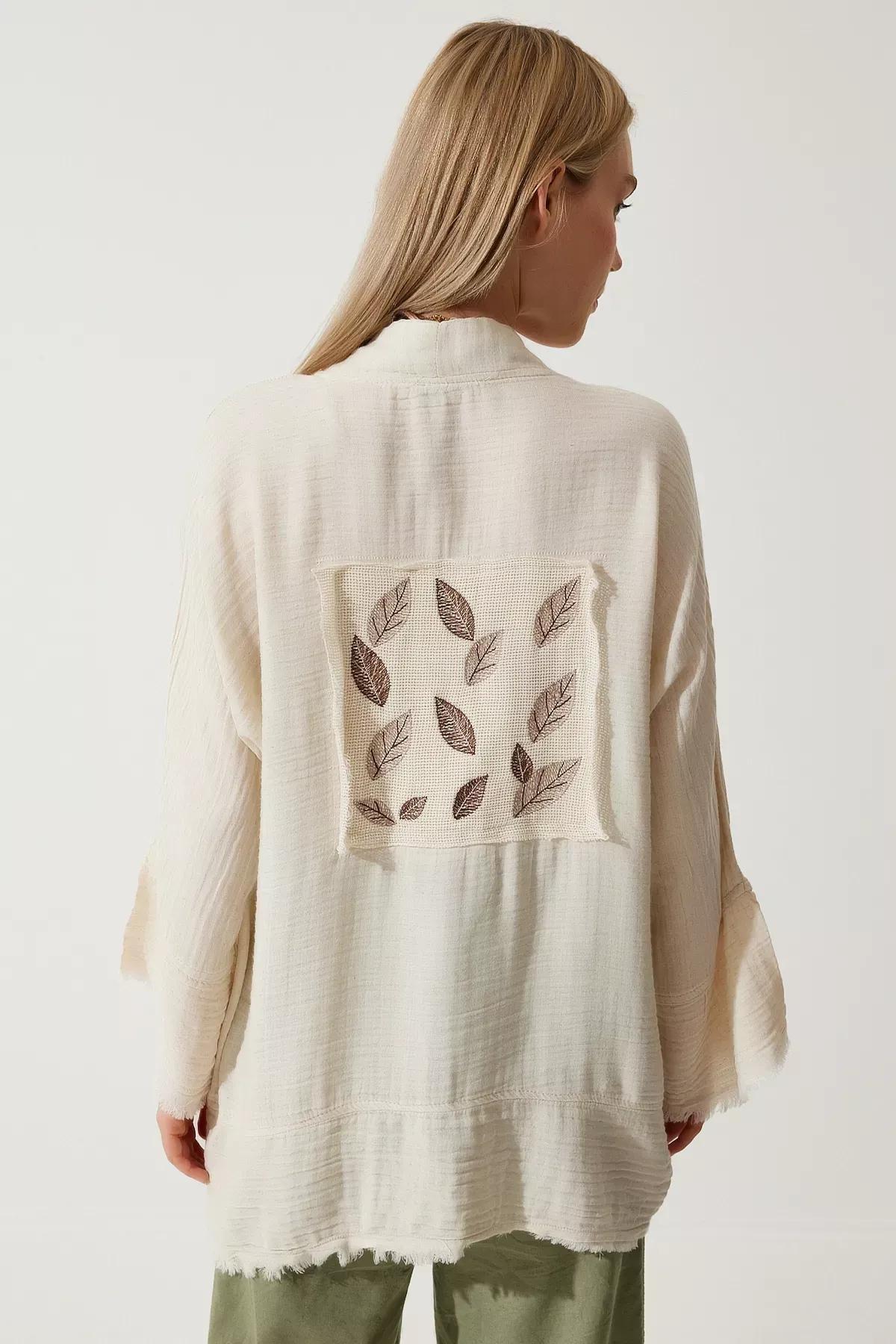 Cream Floral Muslin Kimono, , large image number 5