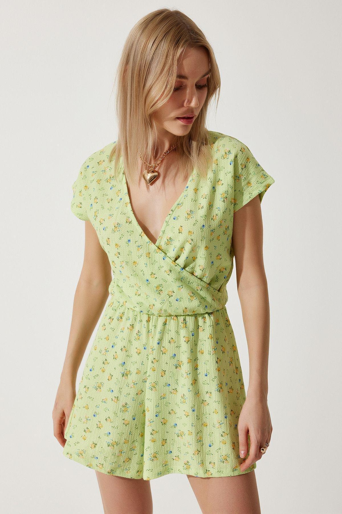 Green Floral Mini Knitted Jumpsuit, Light green, large image number 2