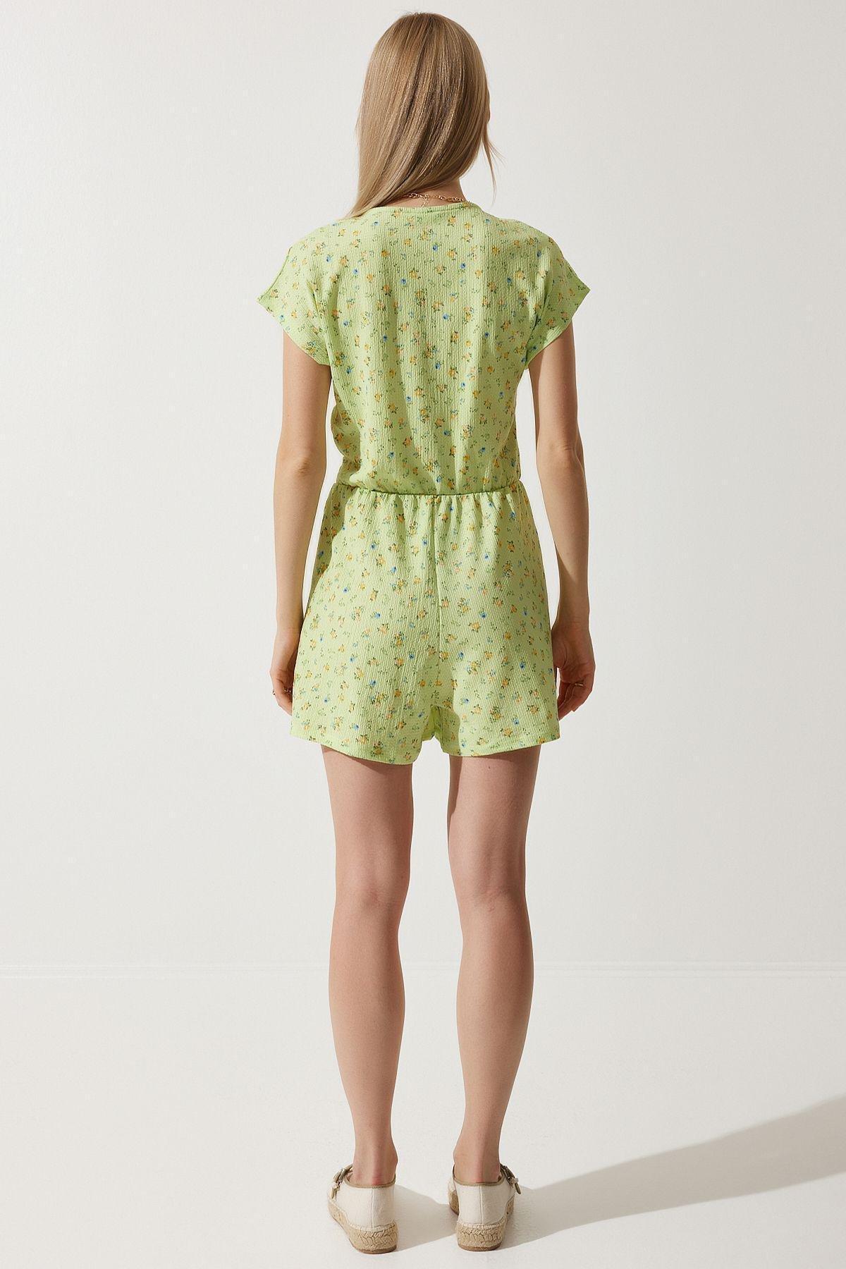 Green Floral Mini Knitted Jumpsuit, Light green, large image number 4
