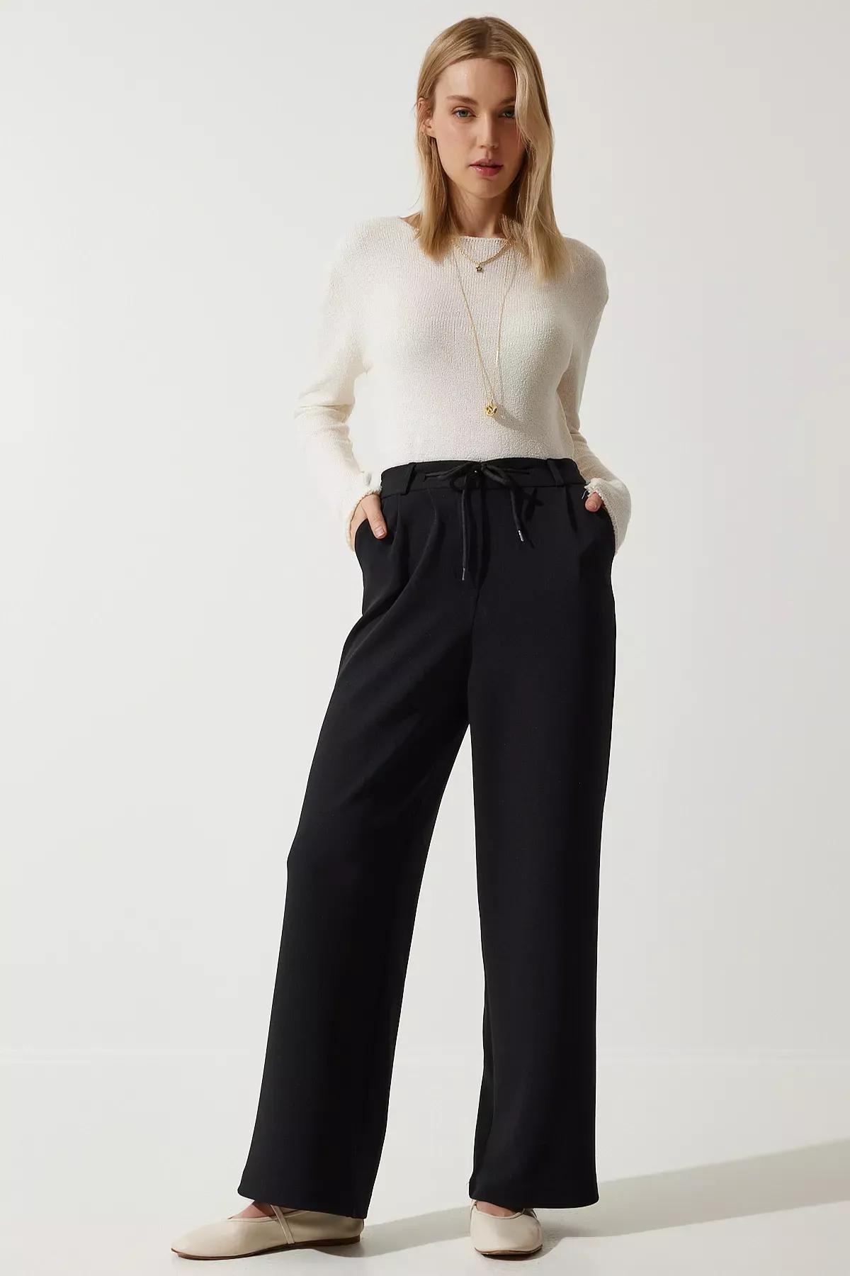 Womens Black Wide Leg Sweatpants RV00193, single, BLACK, large image number 3