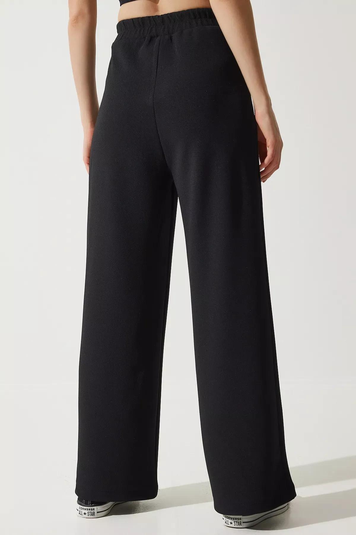 Womens Black Wide Leg Sweatpants RV00193, single, BLACK, large image number 5