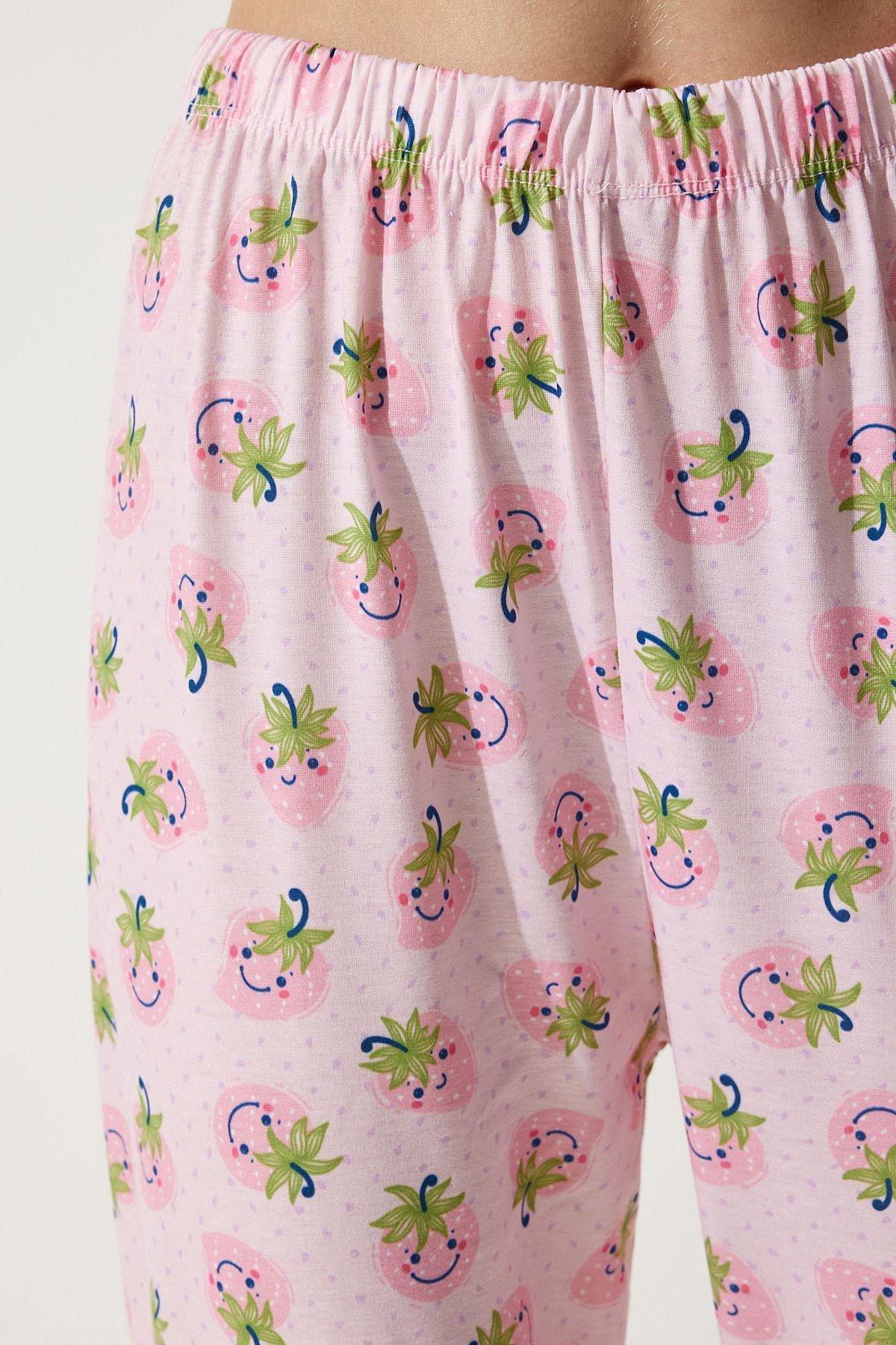 Womens Pink Long Sleeve Top Pants Knitted Pajamas Set TK00093, 2s, Pink, large image number 2