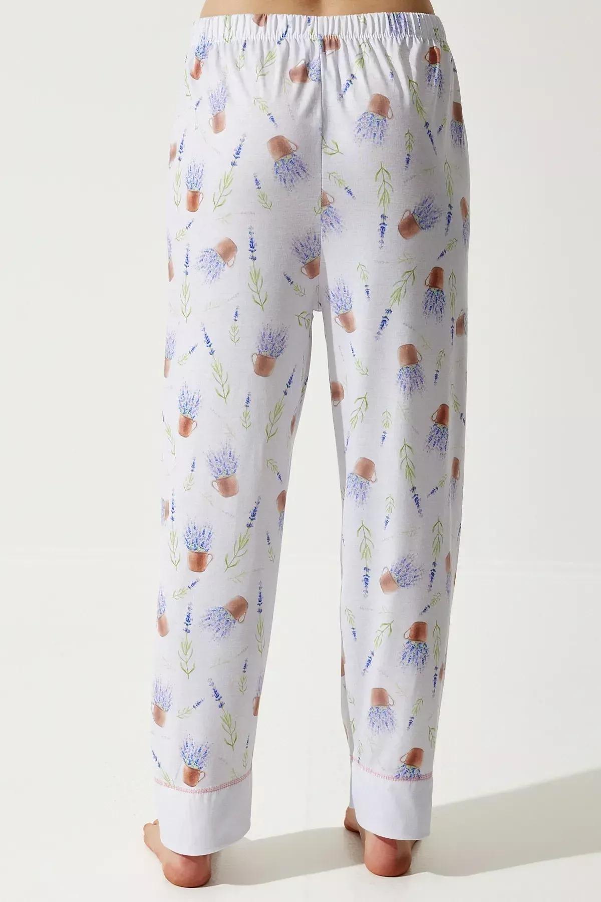 Womens Lilac Patterned Shirt-Pants Knitted Pajama Set TK00092, 2s, Lilac, large image number 5