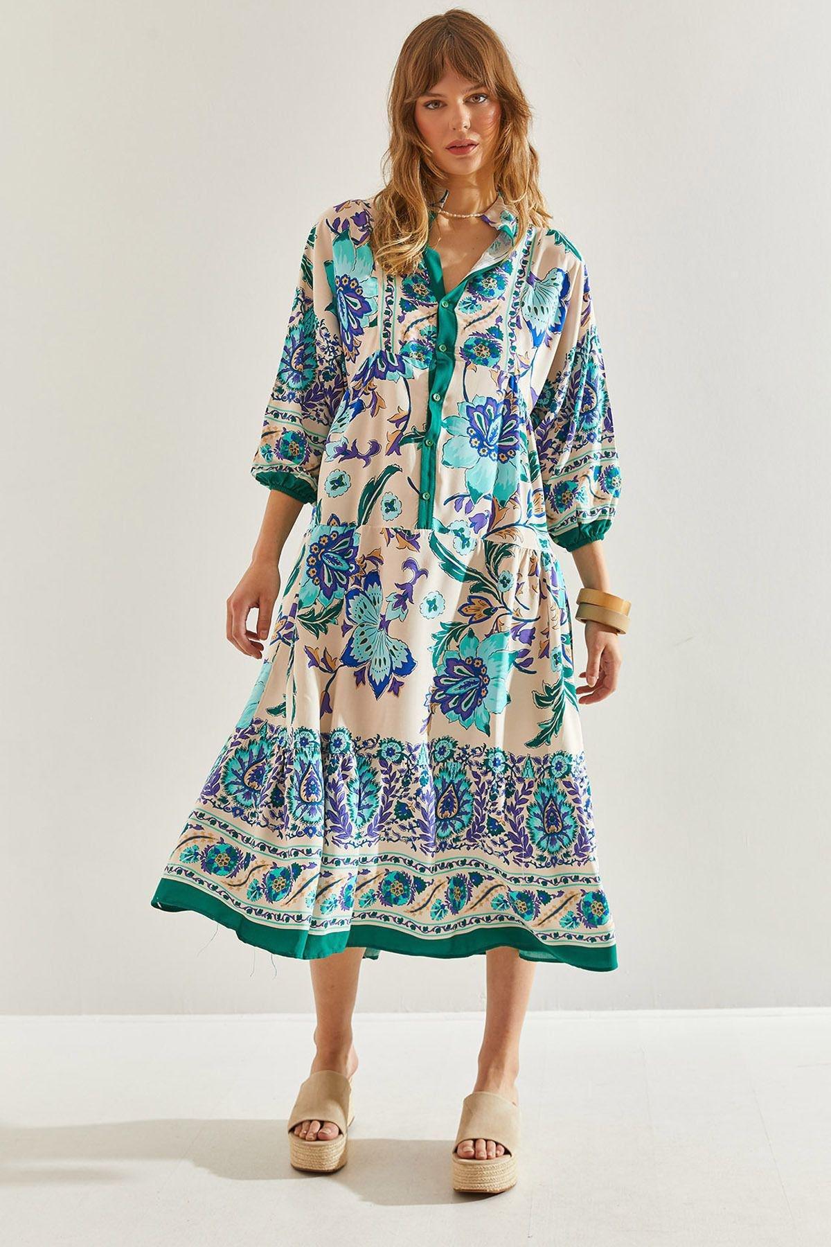 Green Pattern Detailed Dress, C101_5671, large image number 0