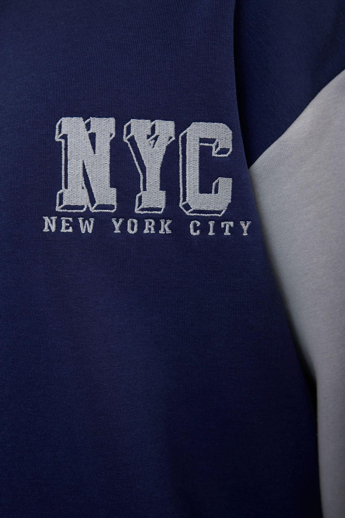 Navy Blue block Casual Hoodie, , large image number 4
