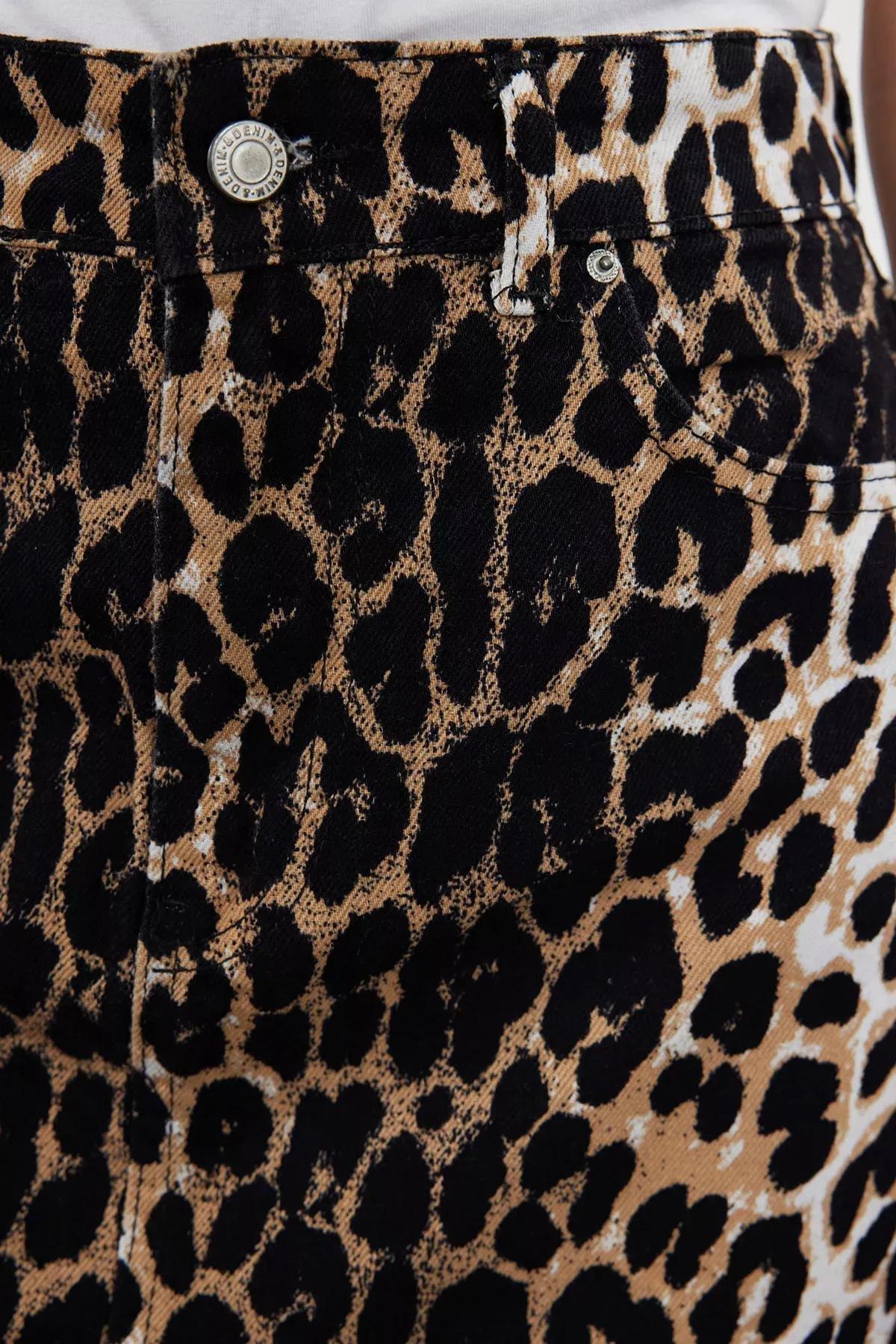 Brown Leopard Patterned Mini Skirt, Brown, large image number 3