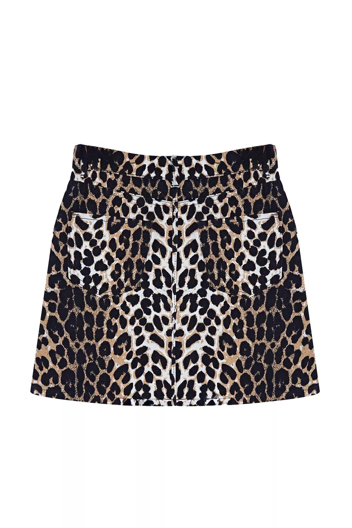 Brown Leopard Patterned Mini Skirt, Brown, large image number 5