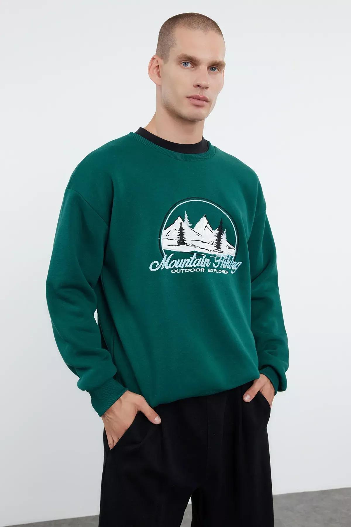 Emerald Green Solid Casual Hoodie, , large image number 0
