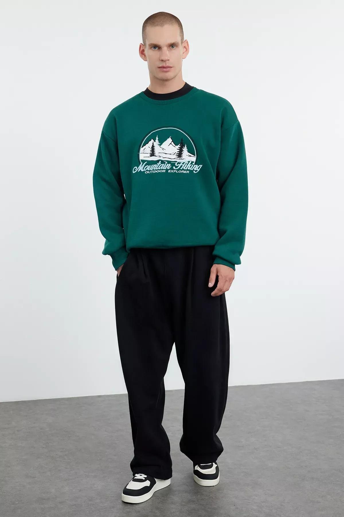 Emerald Green Solid Casual Hoodie, , large image number 1