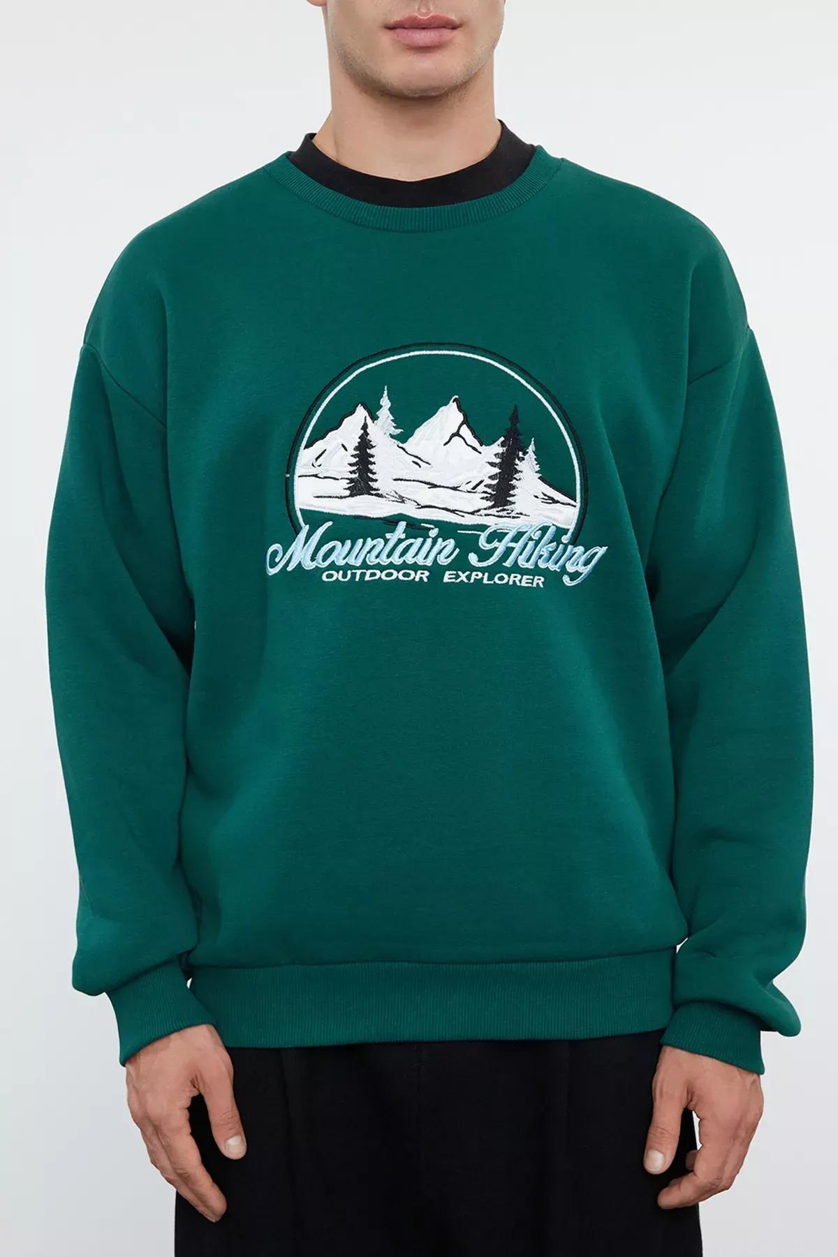 Emerald Green Solid Casual Hoodie, , large image number 2