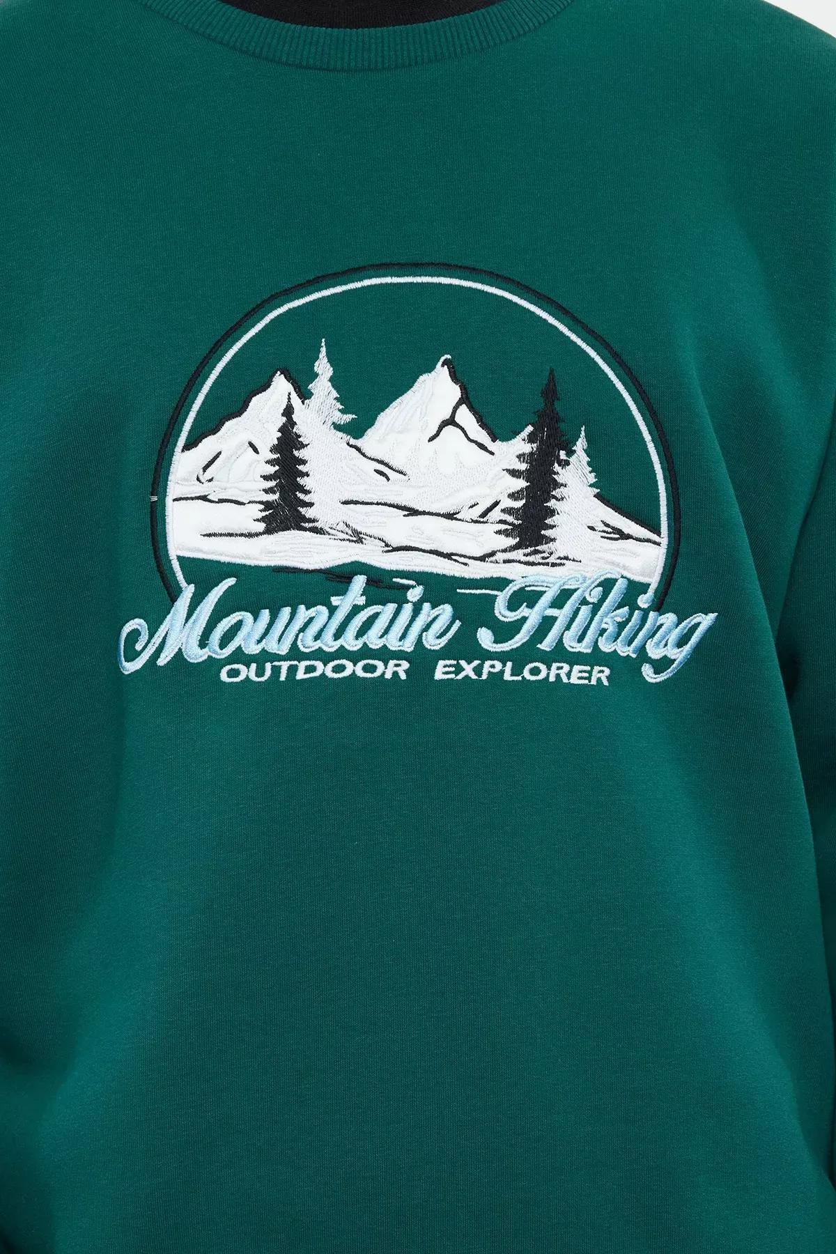 Emerald Green Solid Casual Hoodie, , large image number 3