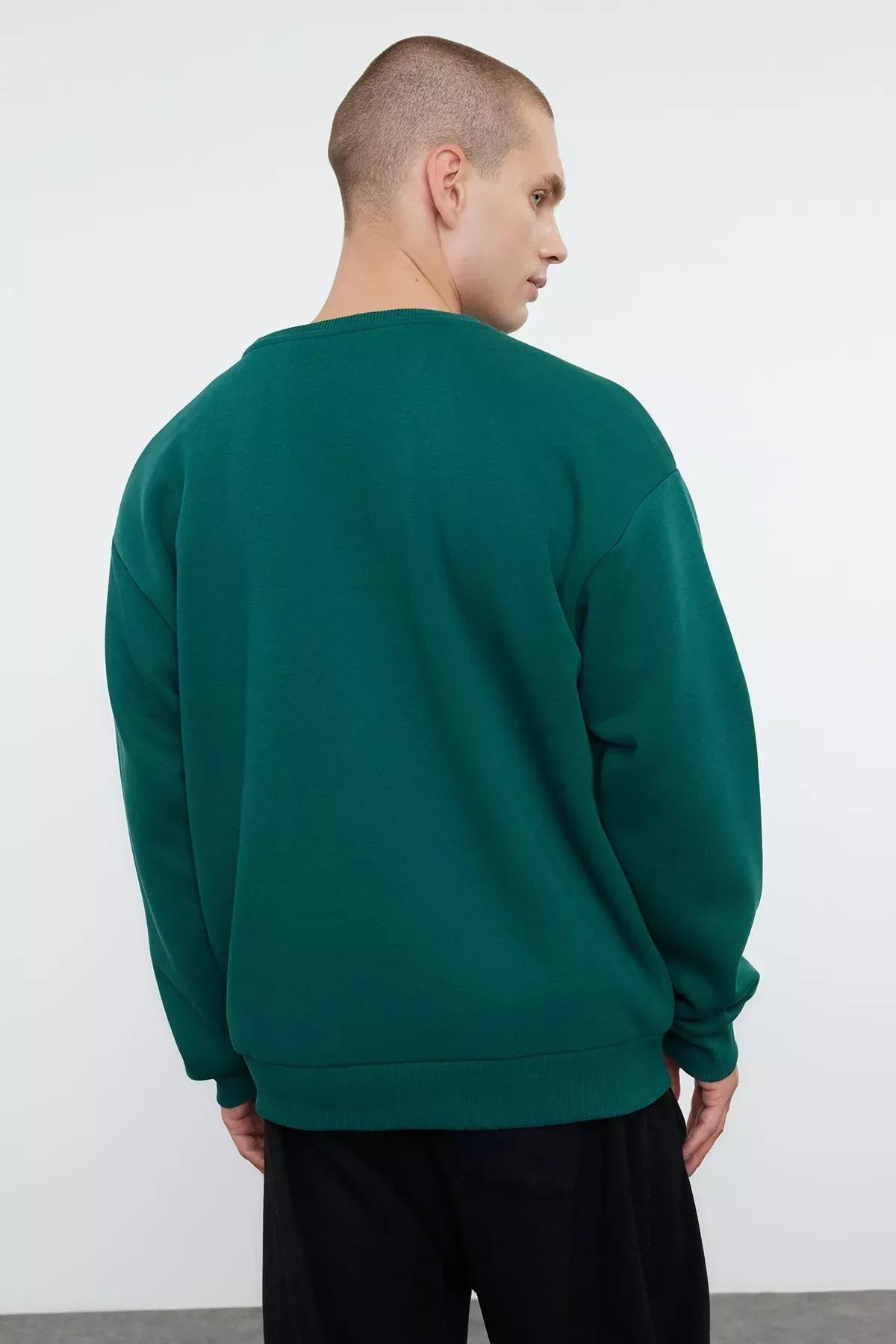 Emerald Green Solid Casual Hoodie, , large image number 4
