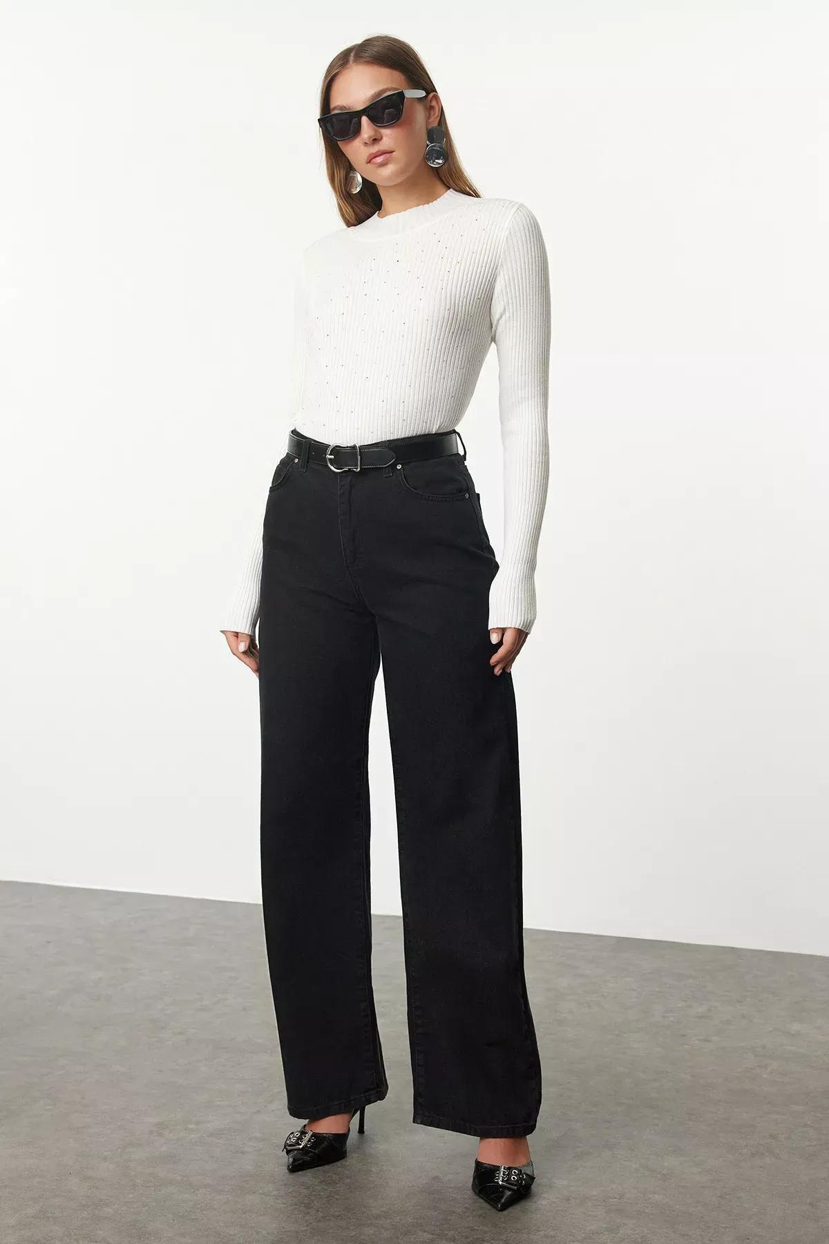 Beige Turtleneck Brown Detailed Sweater, , large image number 1