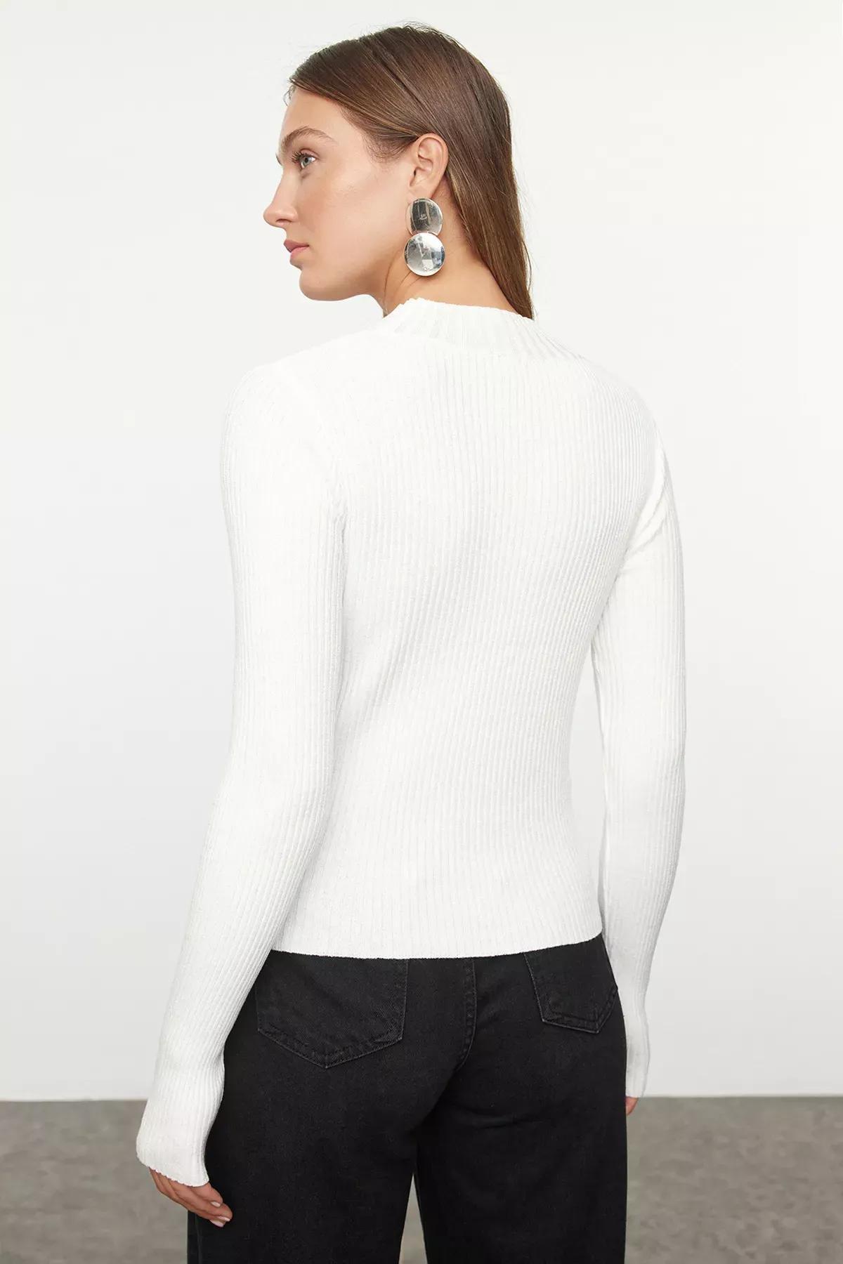 Beige Turtleneck Brown Detailed Sweater, , large image number 4