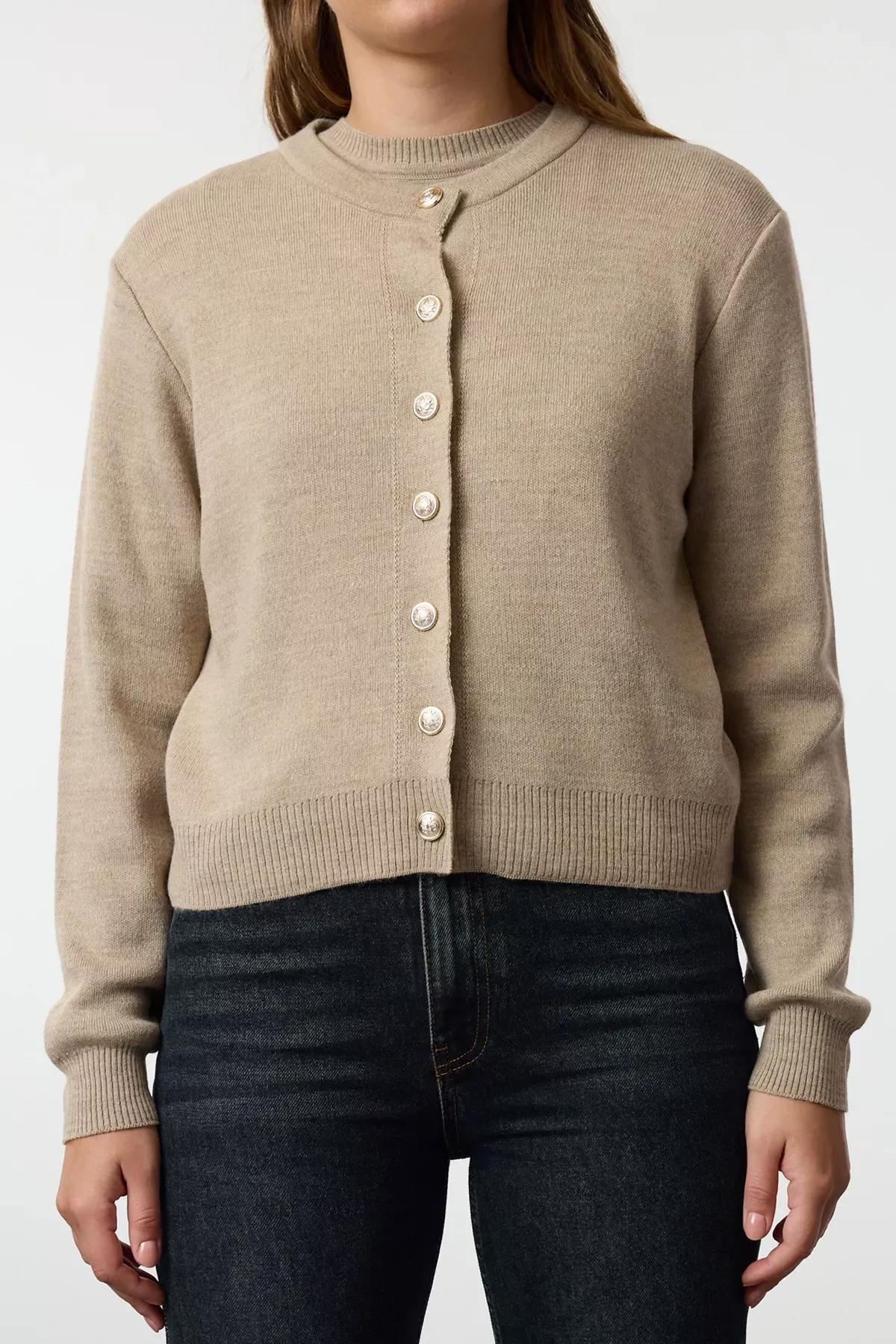 Brown Basic Cardigan Set, STONE, medium