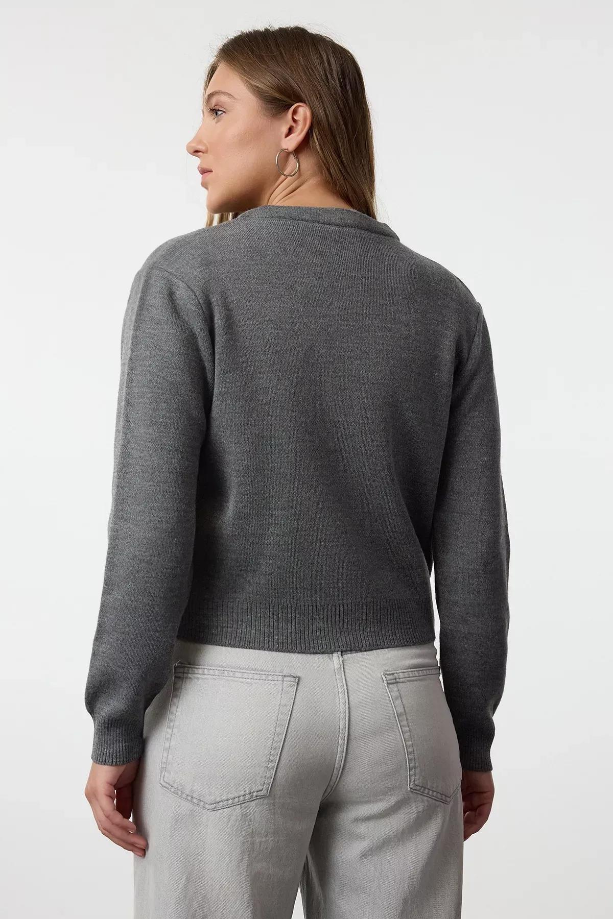 Grey Knit Cardigan-Blouse Combo, Anthracite, large image number 4