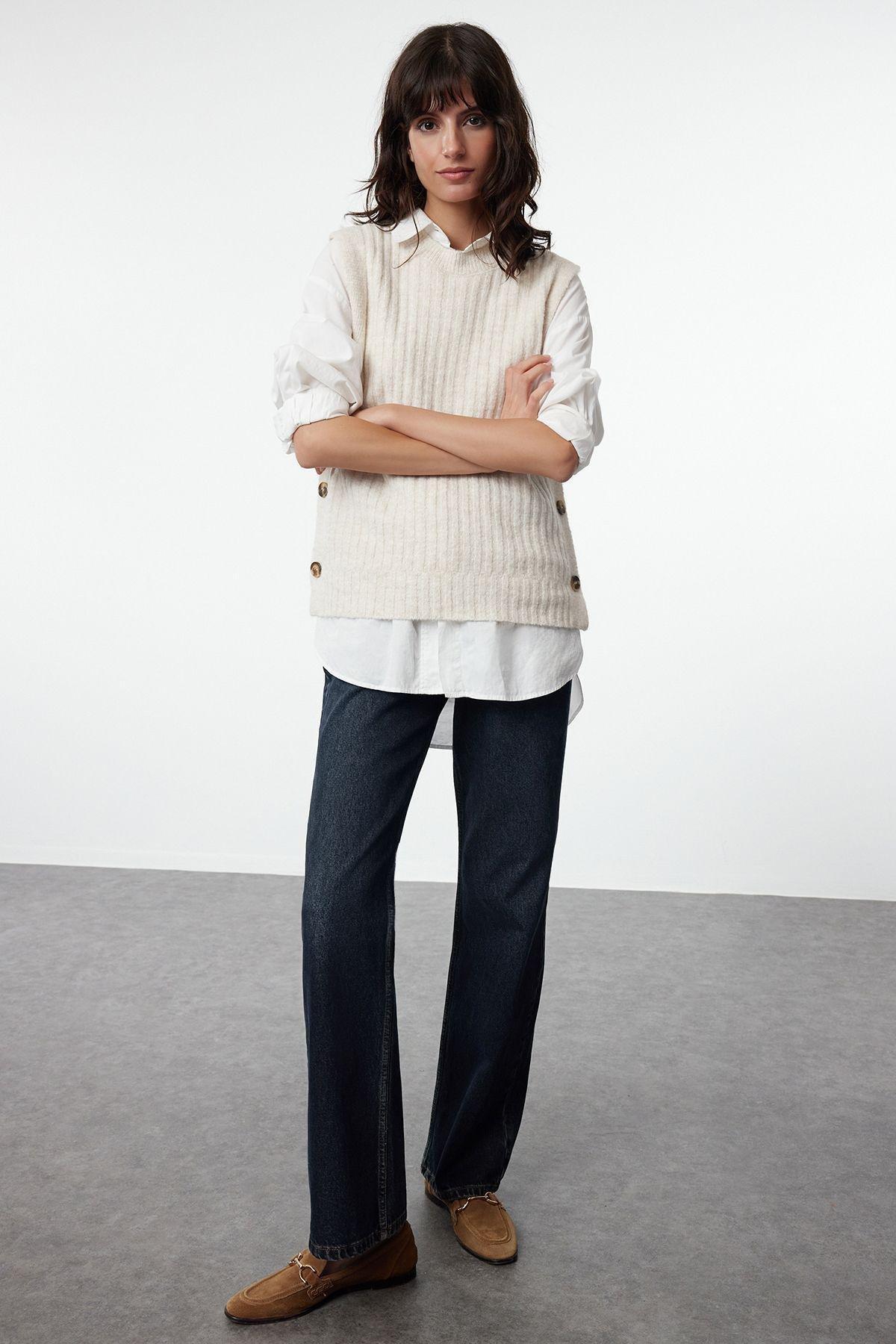Beige Textured Ribbed Sweater TWOAW25SV00022, Beige, large image number 0