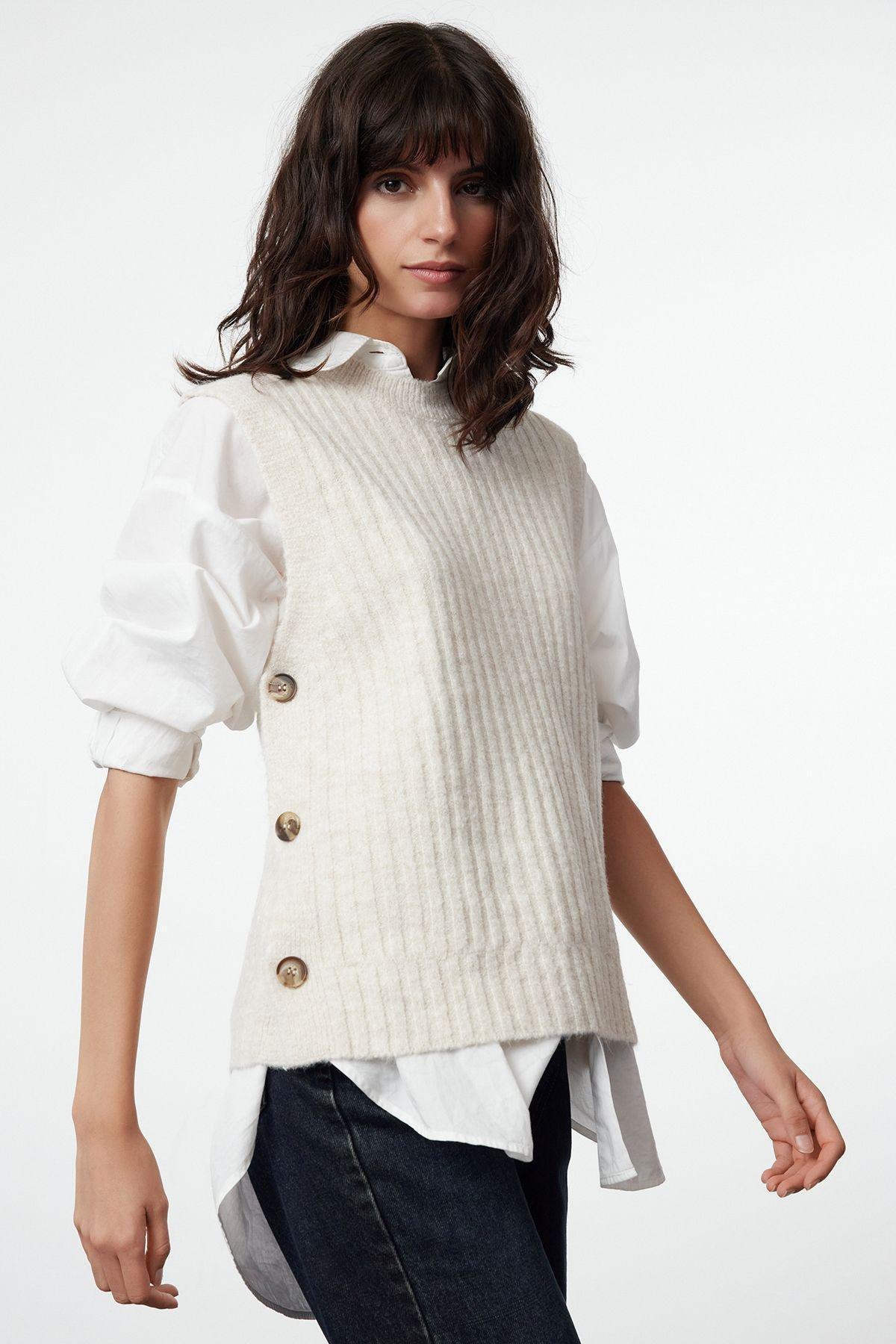 Beige Textured Ribbed Sweater TWOAW25SV00022, Beige, large image number 1