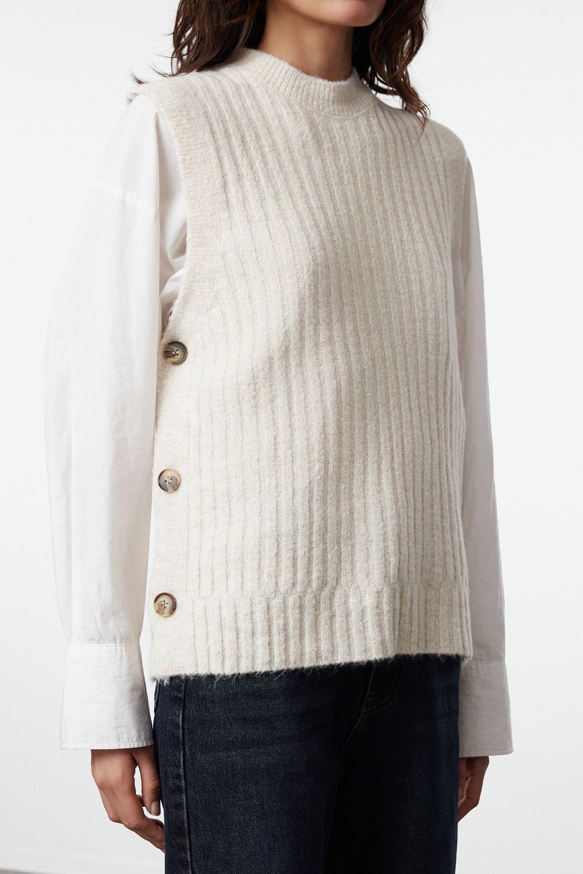 Beige Textured Ribbed Sweater TWOAW25SV00022, Beige, large image number 3