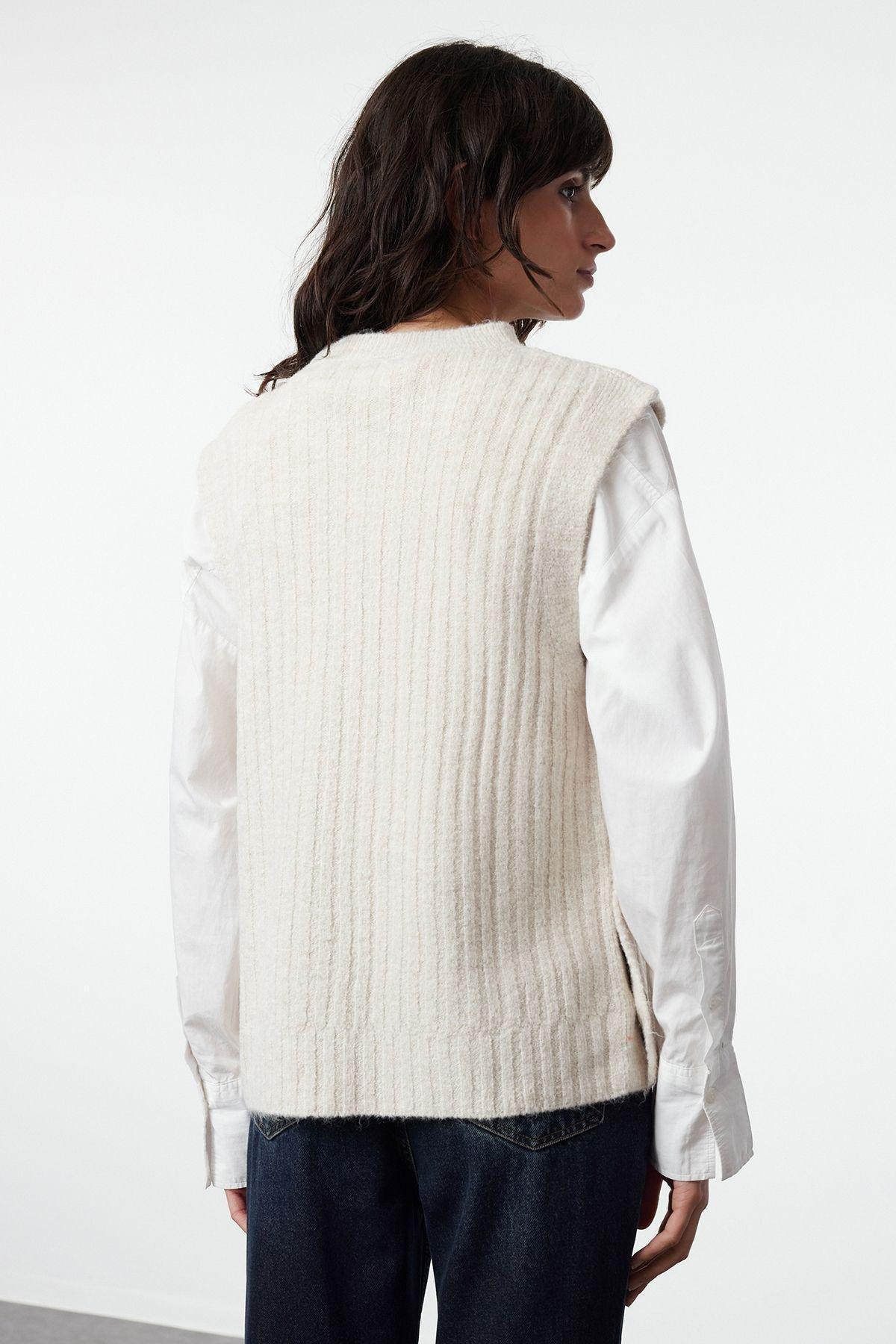 Beige Textured Ribbed Sweater TWOAW25SV00022, Beige, large image number 4
