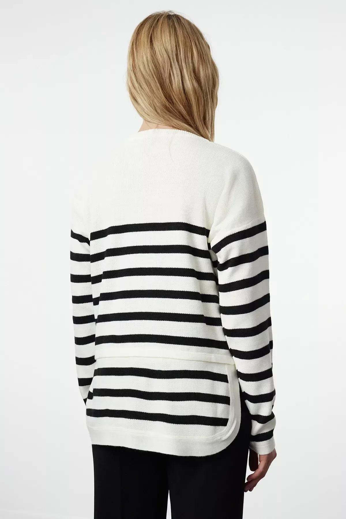 Ecru Striped Casual Sweater, Ecru, large image number 5