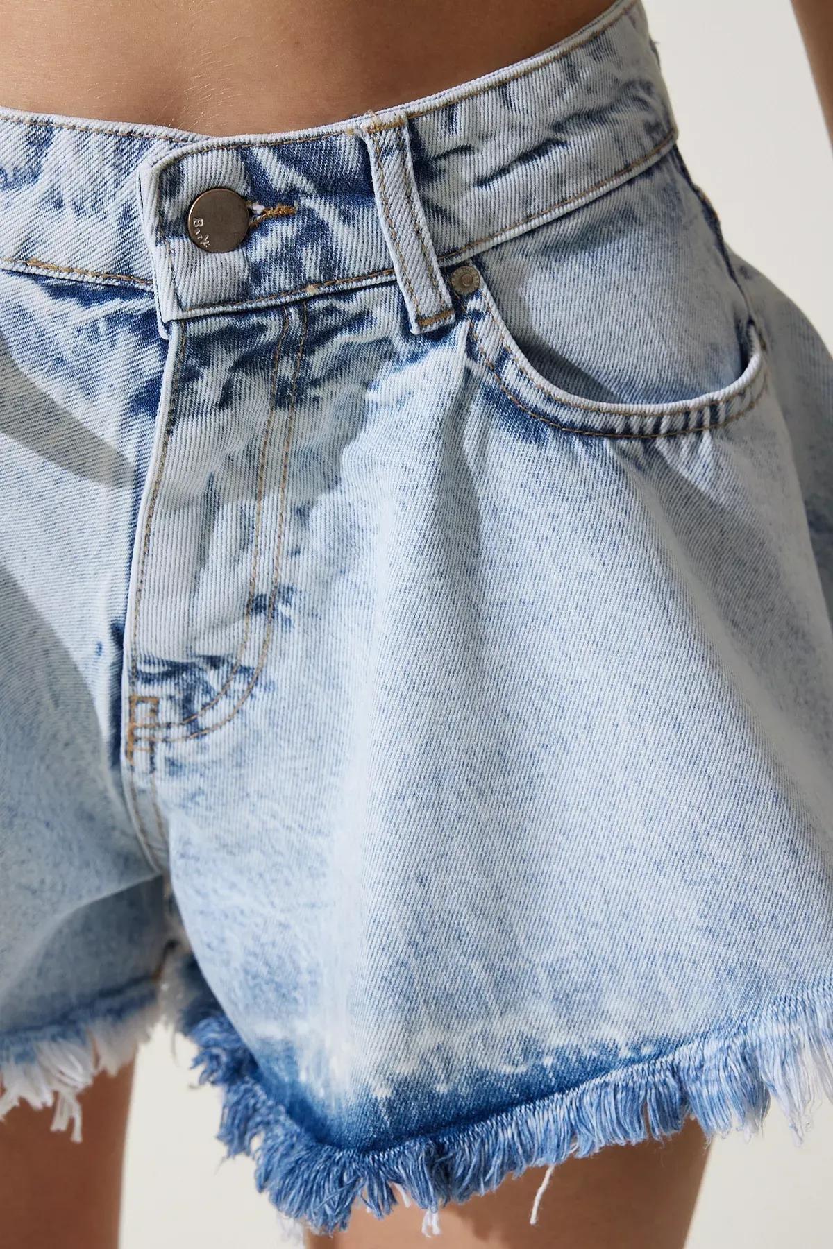 Womens Light Blue Tasseled Mini Denim Shorts HE00002, single, , large image number 2