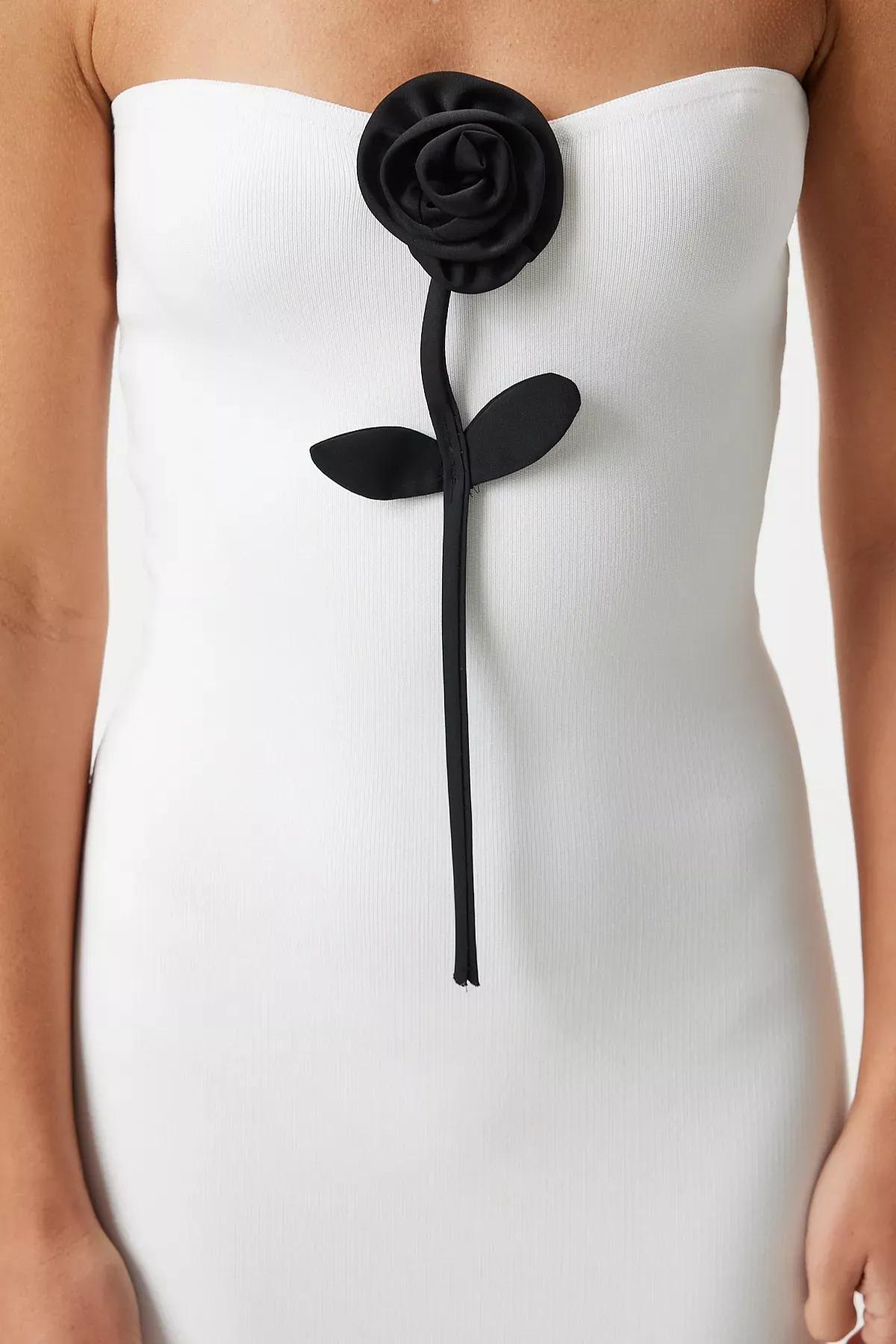 White Rose Detailed Mini Summer Dress, White, large image number 2