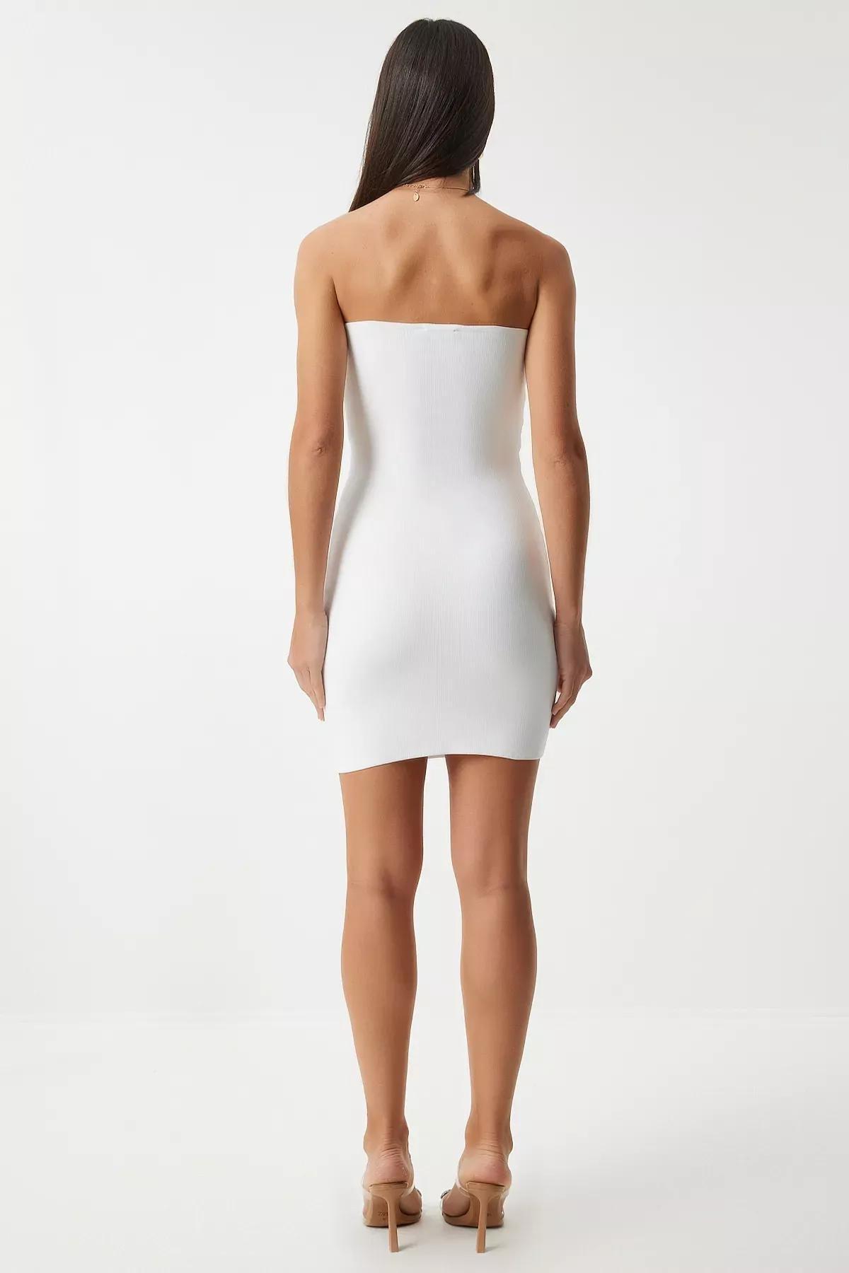 White Rose Detailed Mini Summer Dress, White, large image number 3