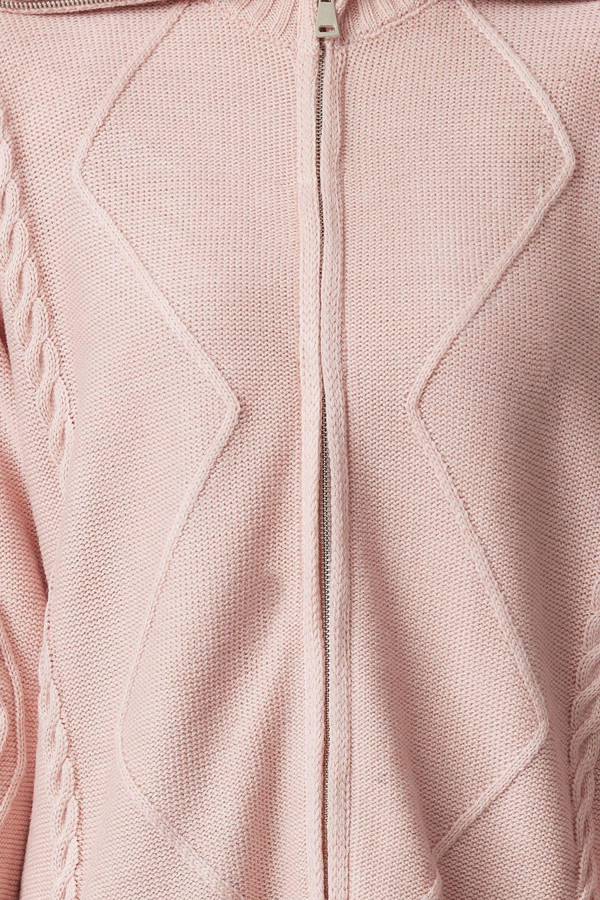 Pink Soft Textured Hooded Zippered Knitwear Cardigan TWOAW25HI00227, Pink, large image number 2