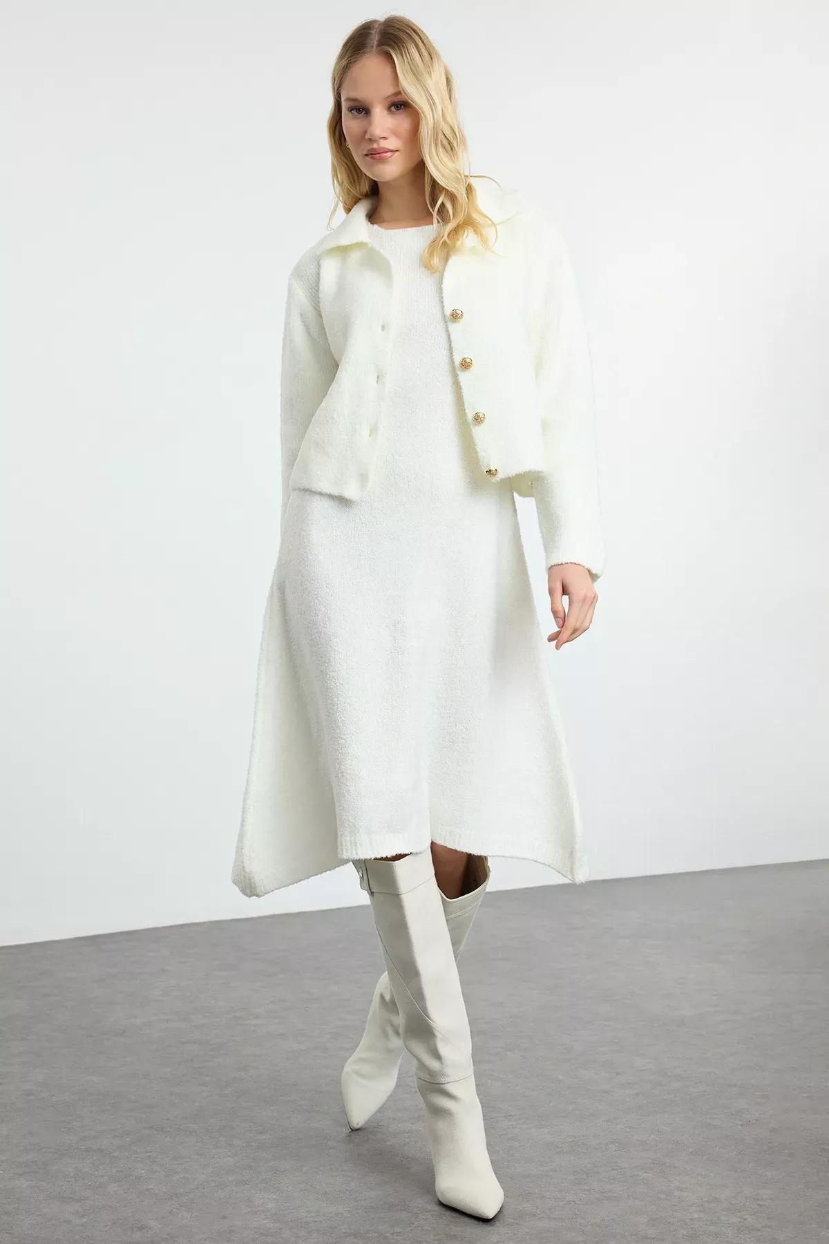 Cream Knitwear Cardigan-Dress Co-Ord Set, , large image number 0