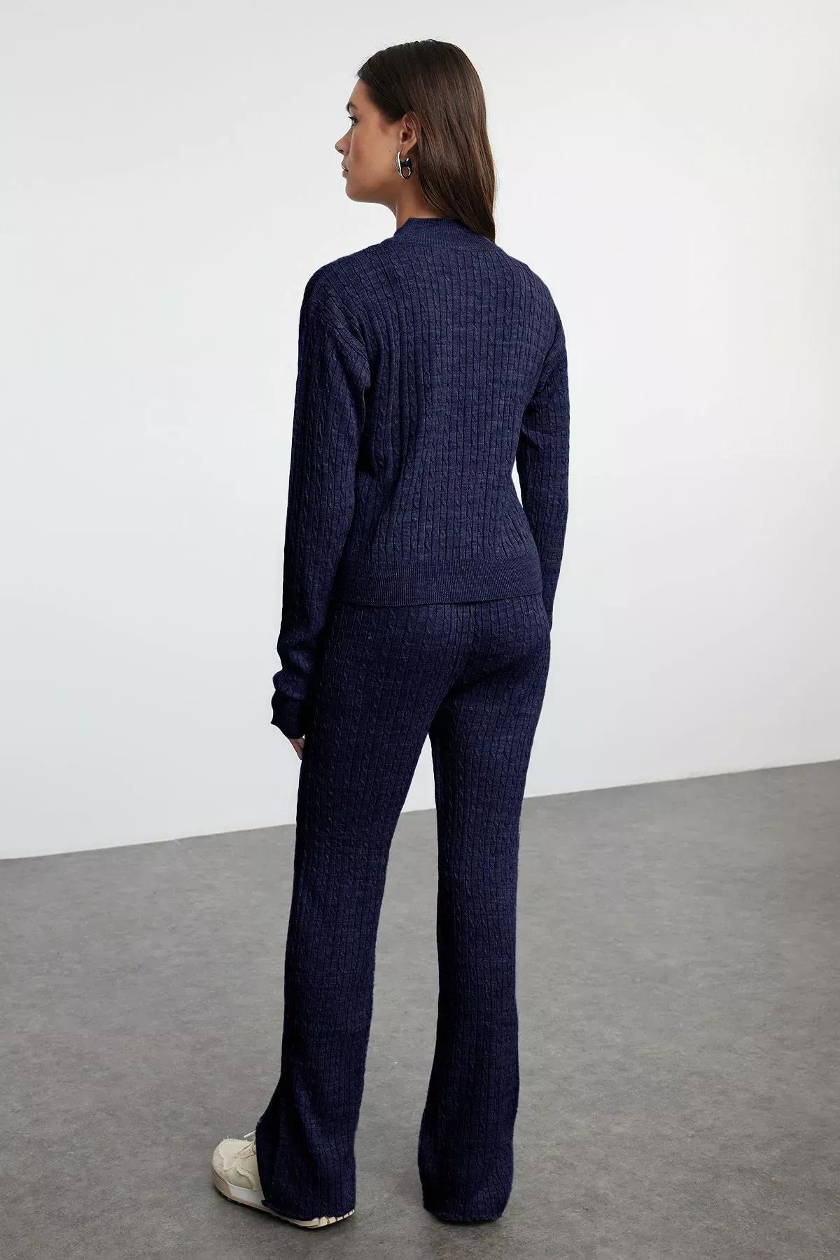 Navy Zippered Knitted Pyjamas Set, Navy blue, large image number 4