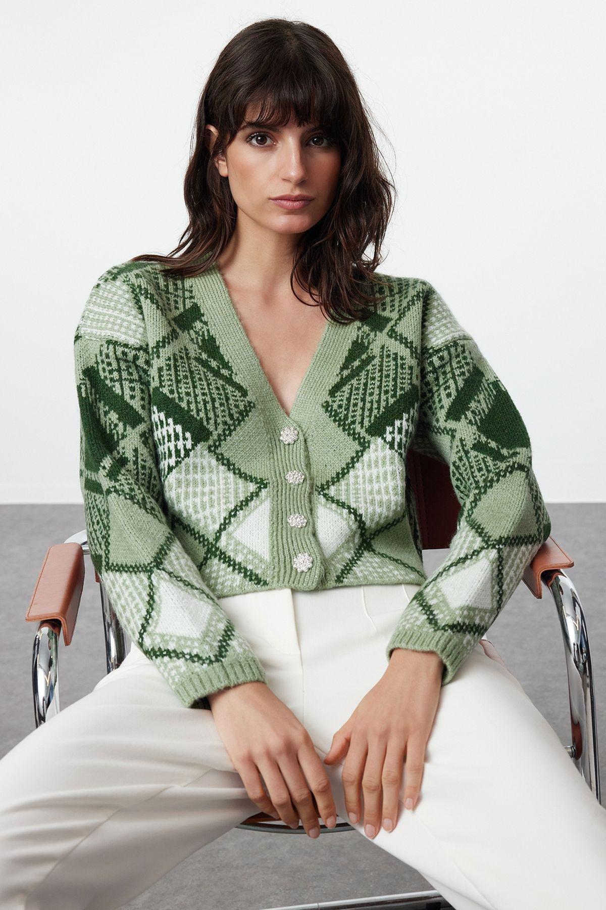 Mint Crop Soft Texture Knit Cardigan TWOAW25HI00278, Mint, large image number 0