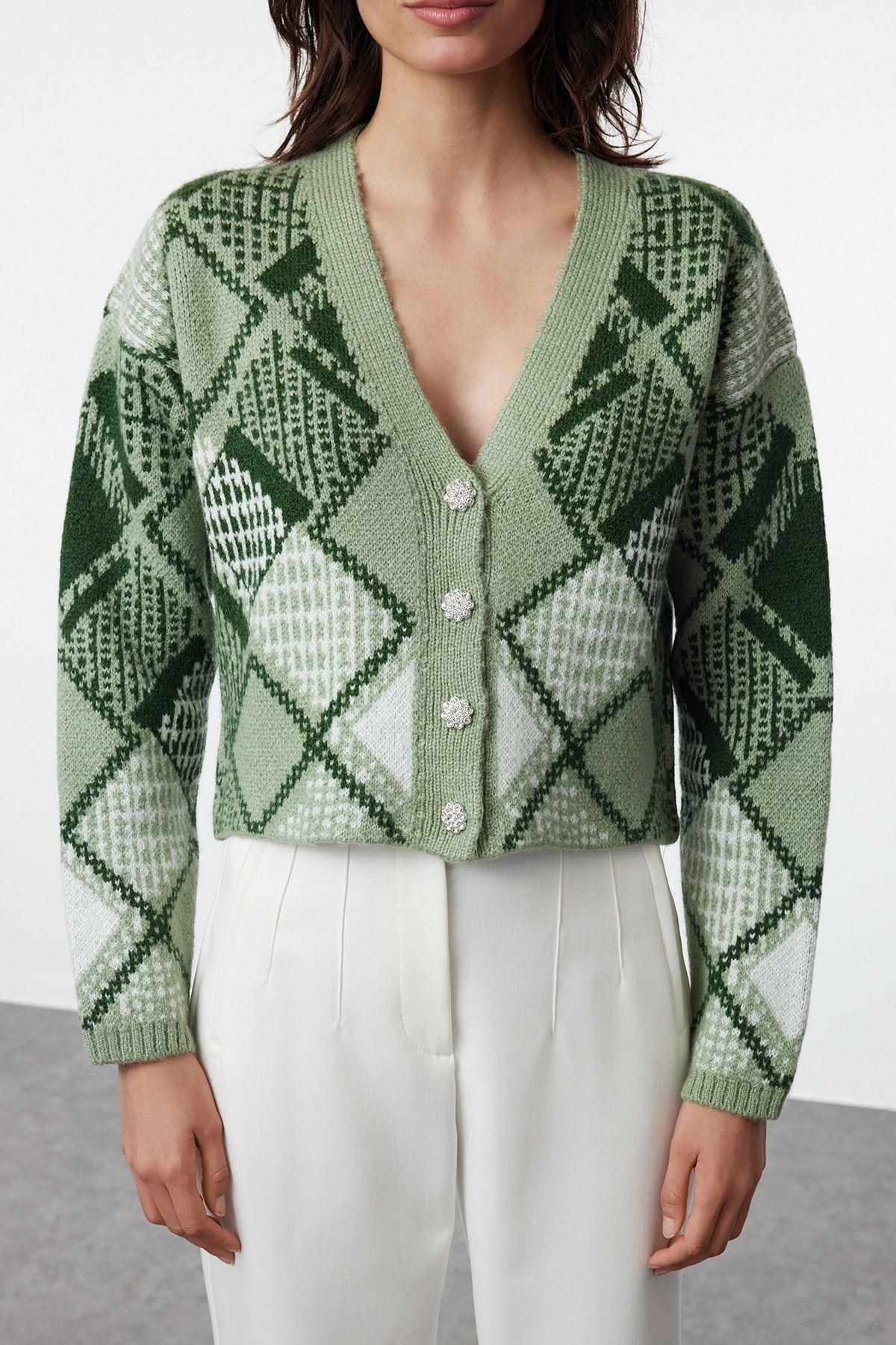 Mint Crop Soft Texture Knit Cardigan TWOAW25HI00278, Mint, large image number 3