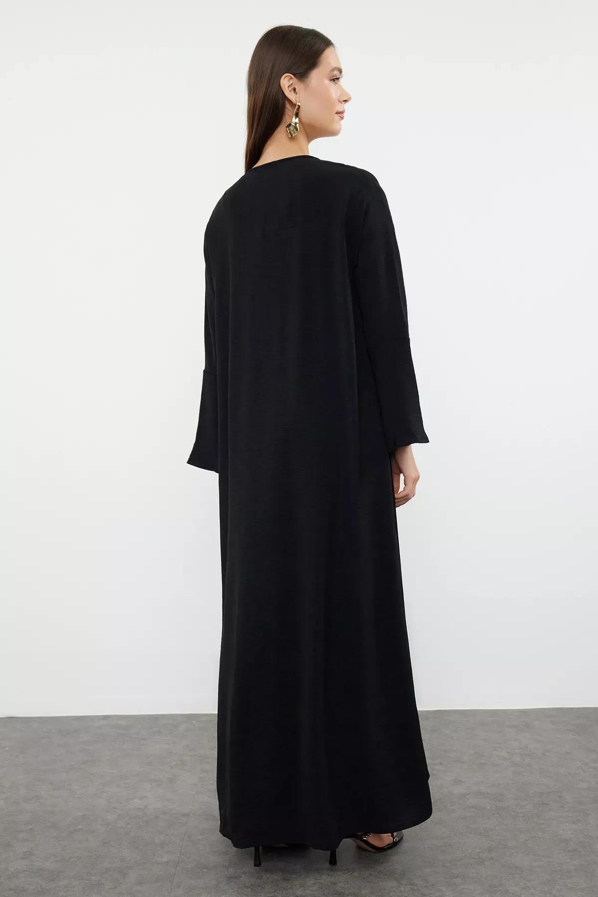 Black Embroidered Abaya with Cap, BLACK, large image number 4