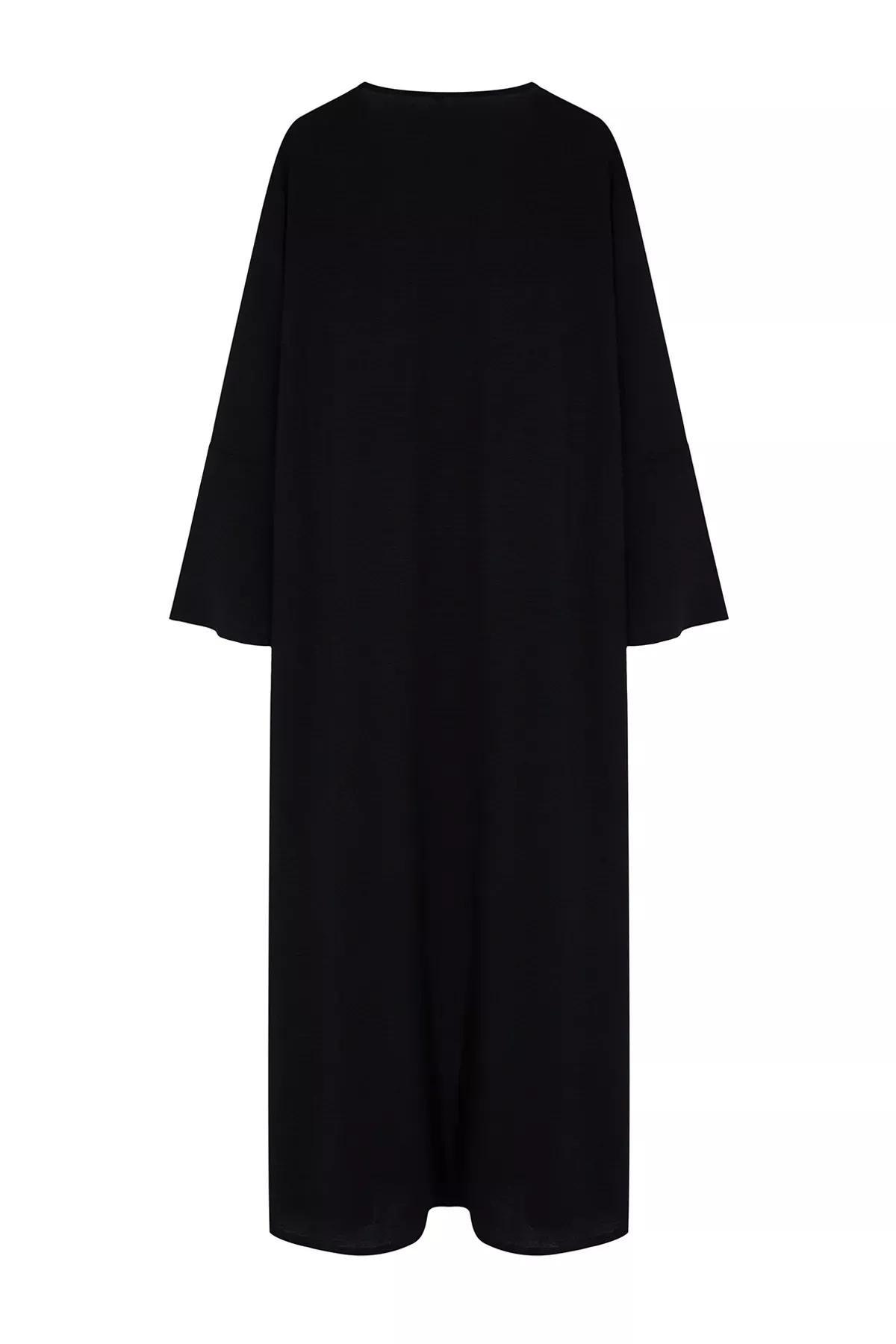 Black Embroidered Abaya with Cap, BLACK, large image number 5