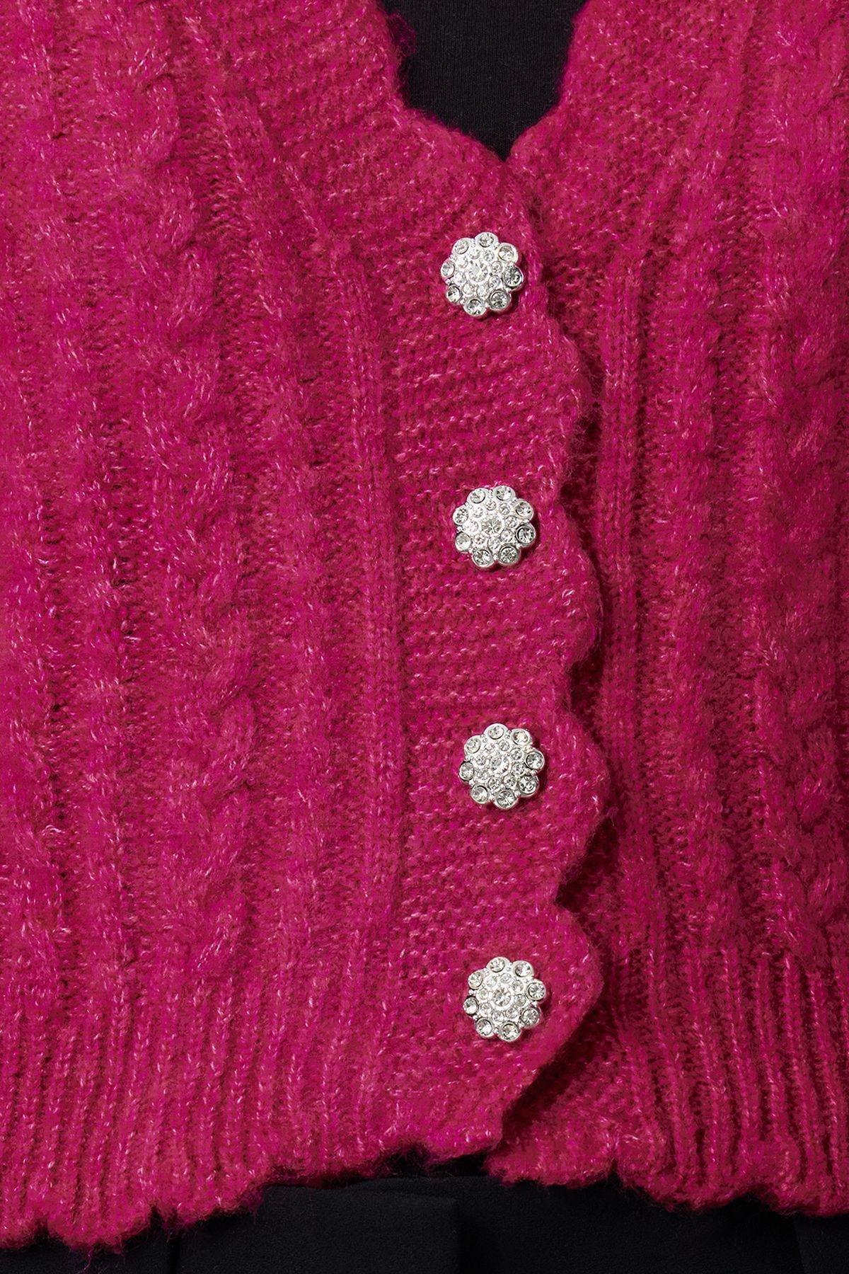 Fuchsia Crop Soft Texture Knit Cardigan TWOAW25HI00277, C101_249, large image number 2