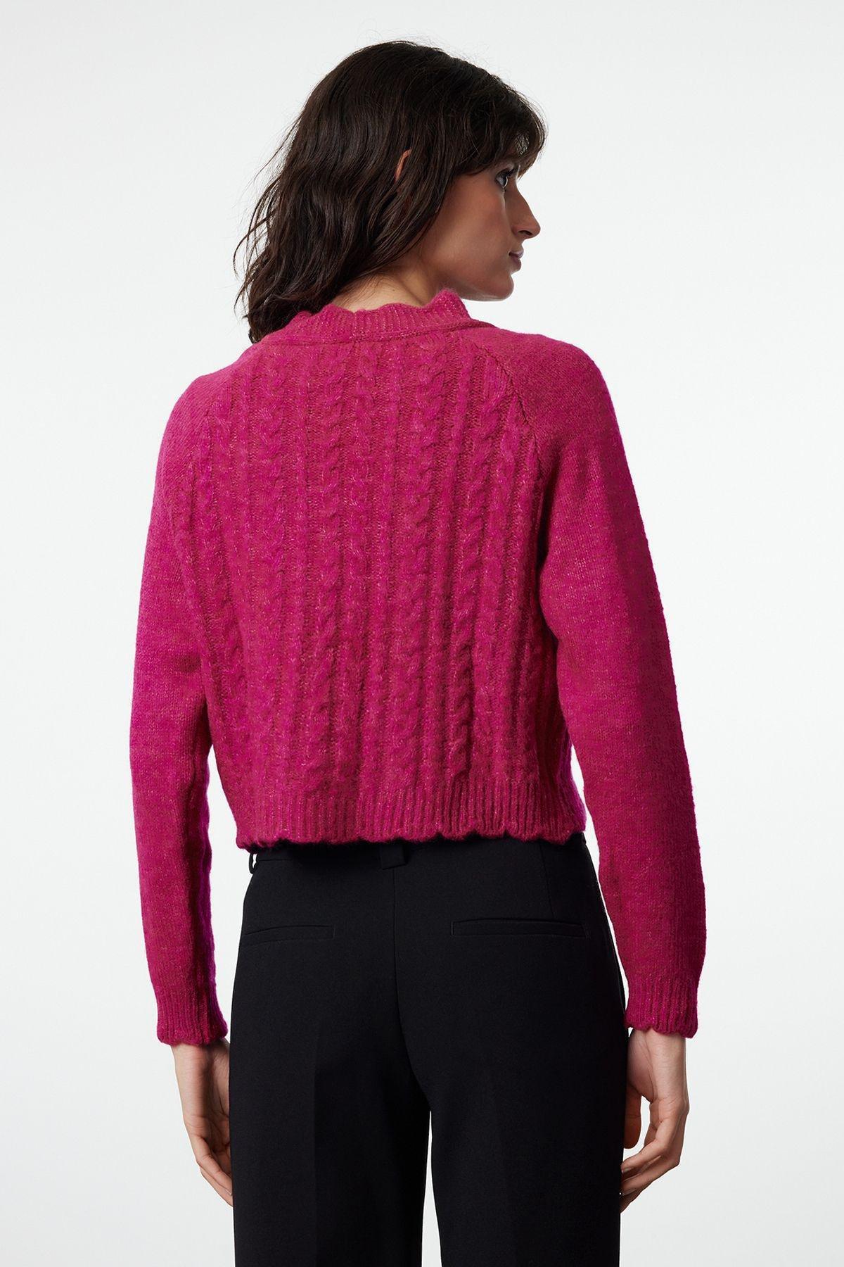 Fuchsia Crop Soft Texture Knit Cardigan TWOAW25HI00277, C101_249, large image number 4