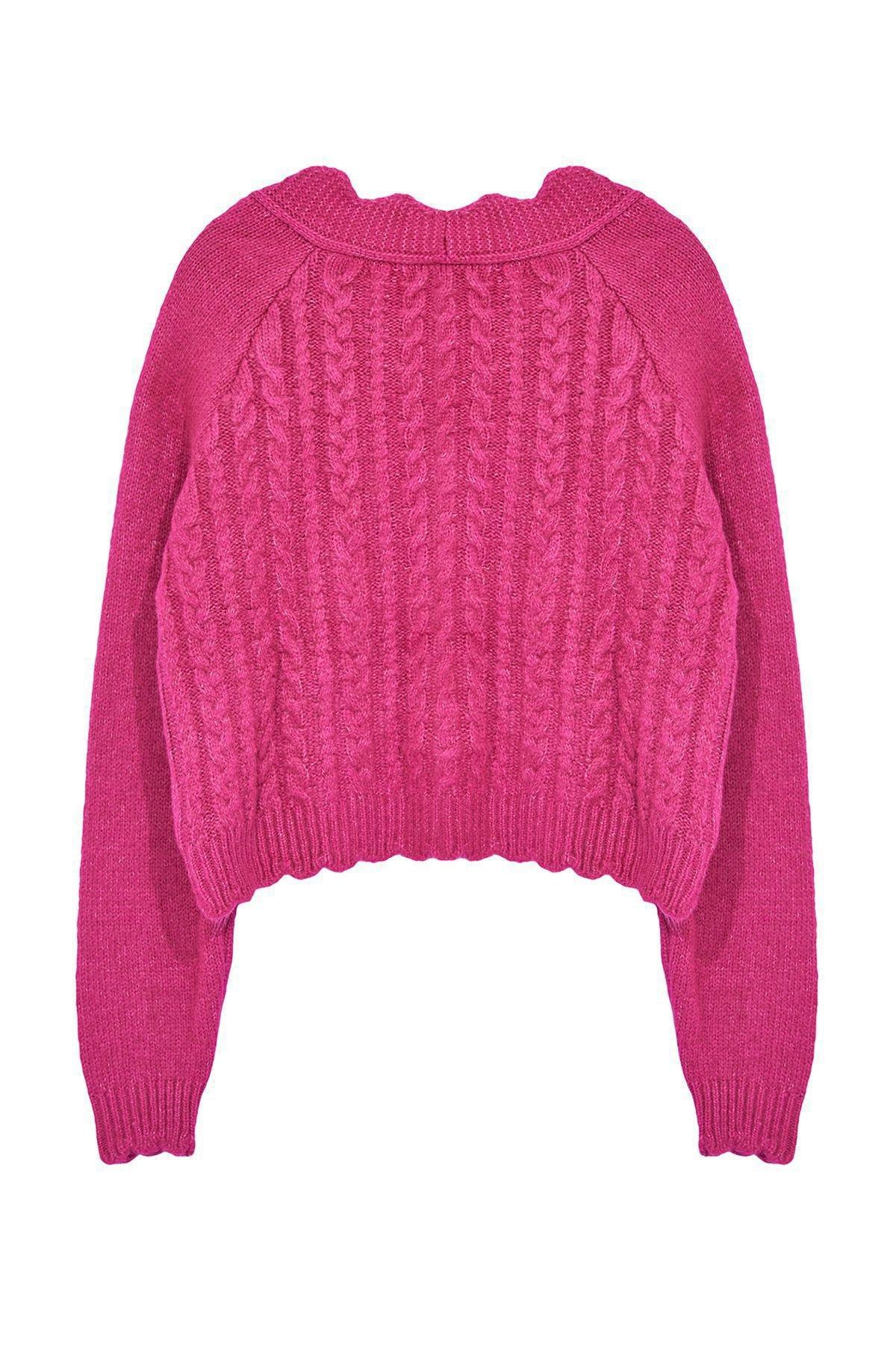 Fuchsia Crop Soft Texture Knit Cardigan TWOAW25HI00277, C101_249, large image number 5