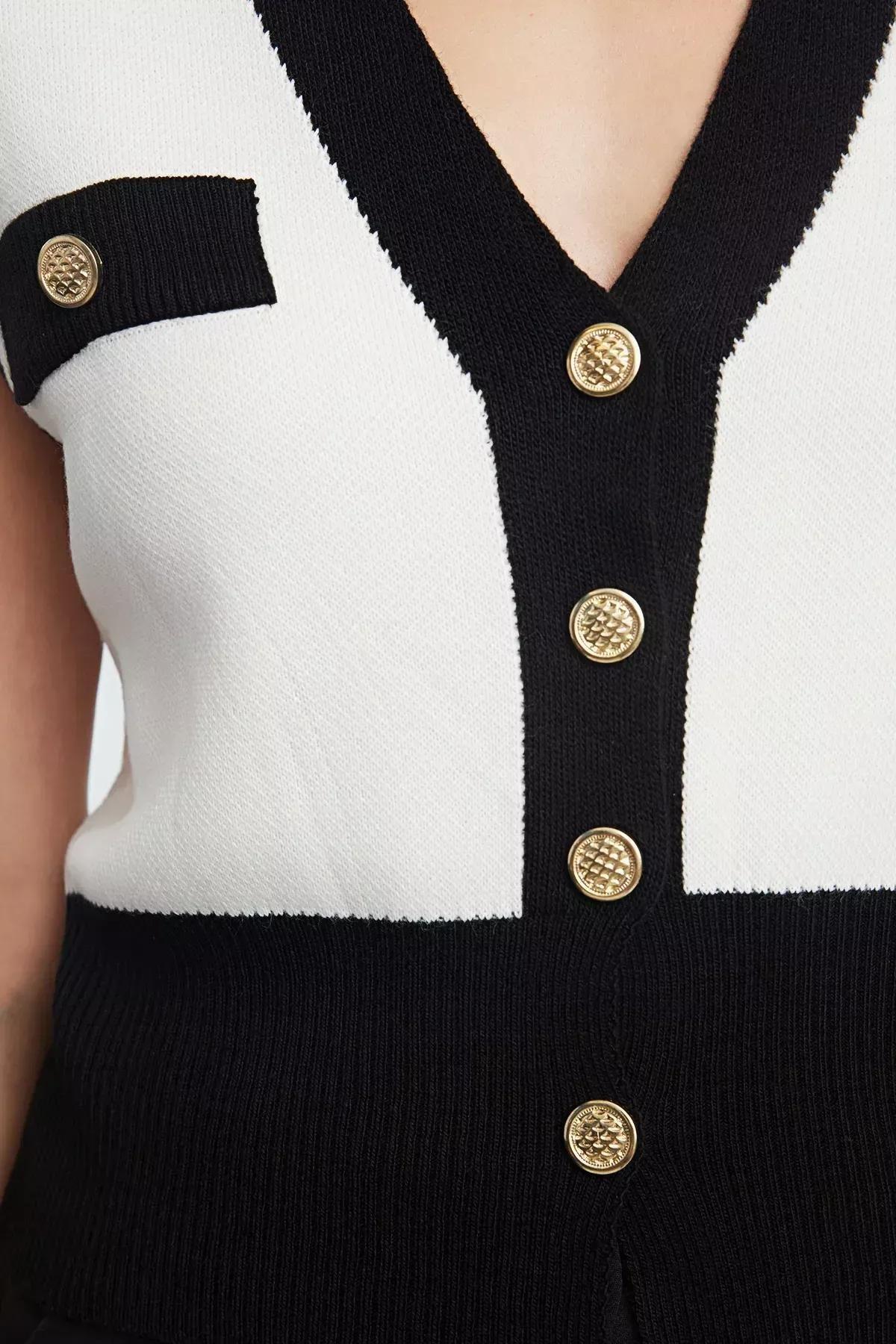 Beige Pocket Detailed V-Neck Vest, Ecru, large image number 3