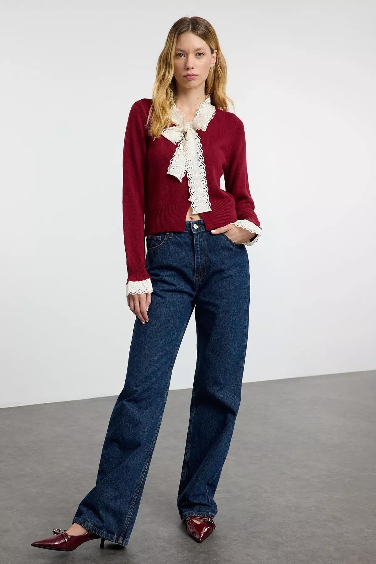 Red Color Block Knitwear Cardigan, , large image number 1
