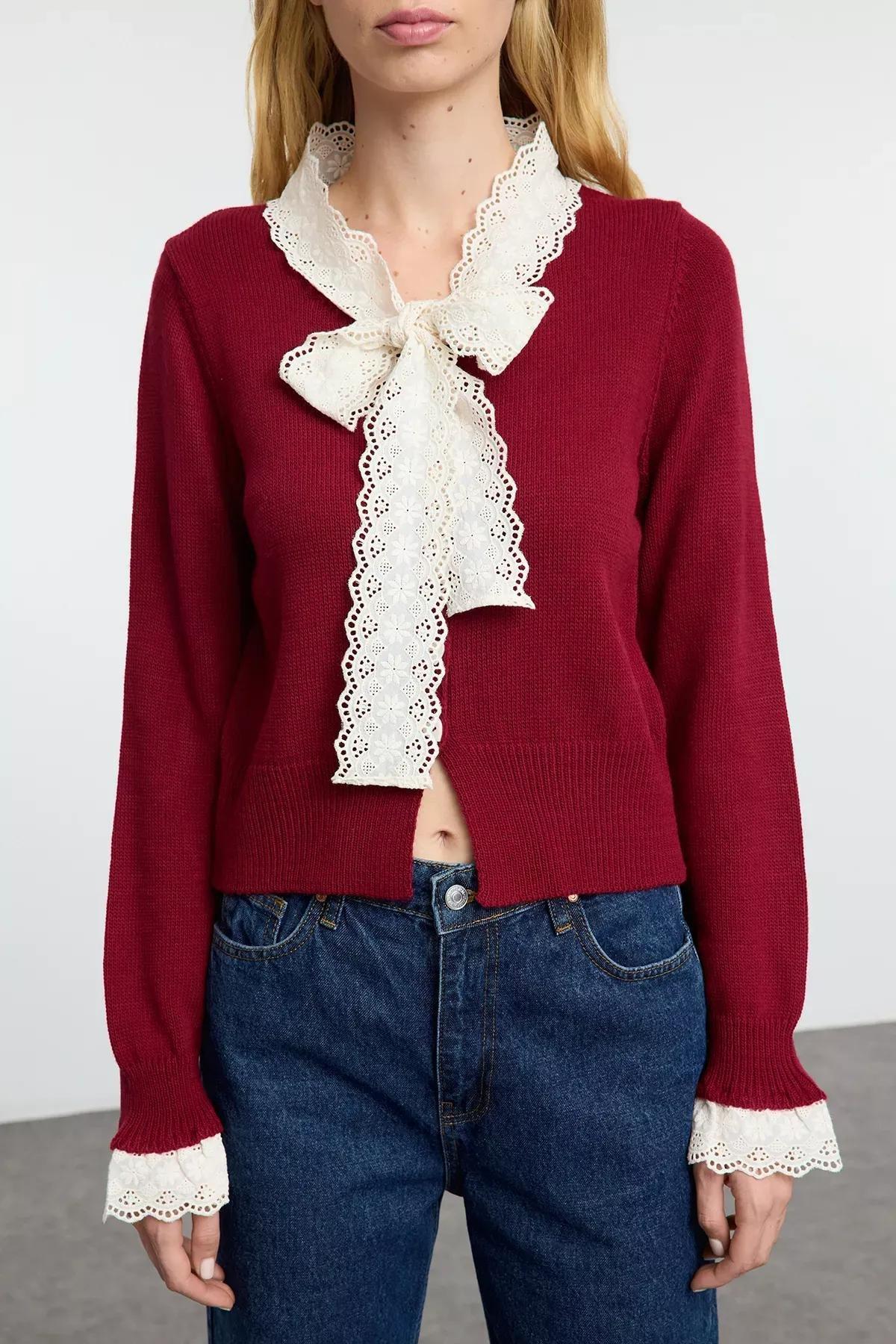 Red Color Block Knitwear Cardigan, , large image number 2