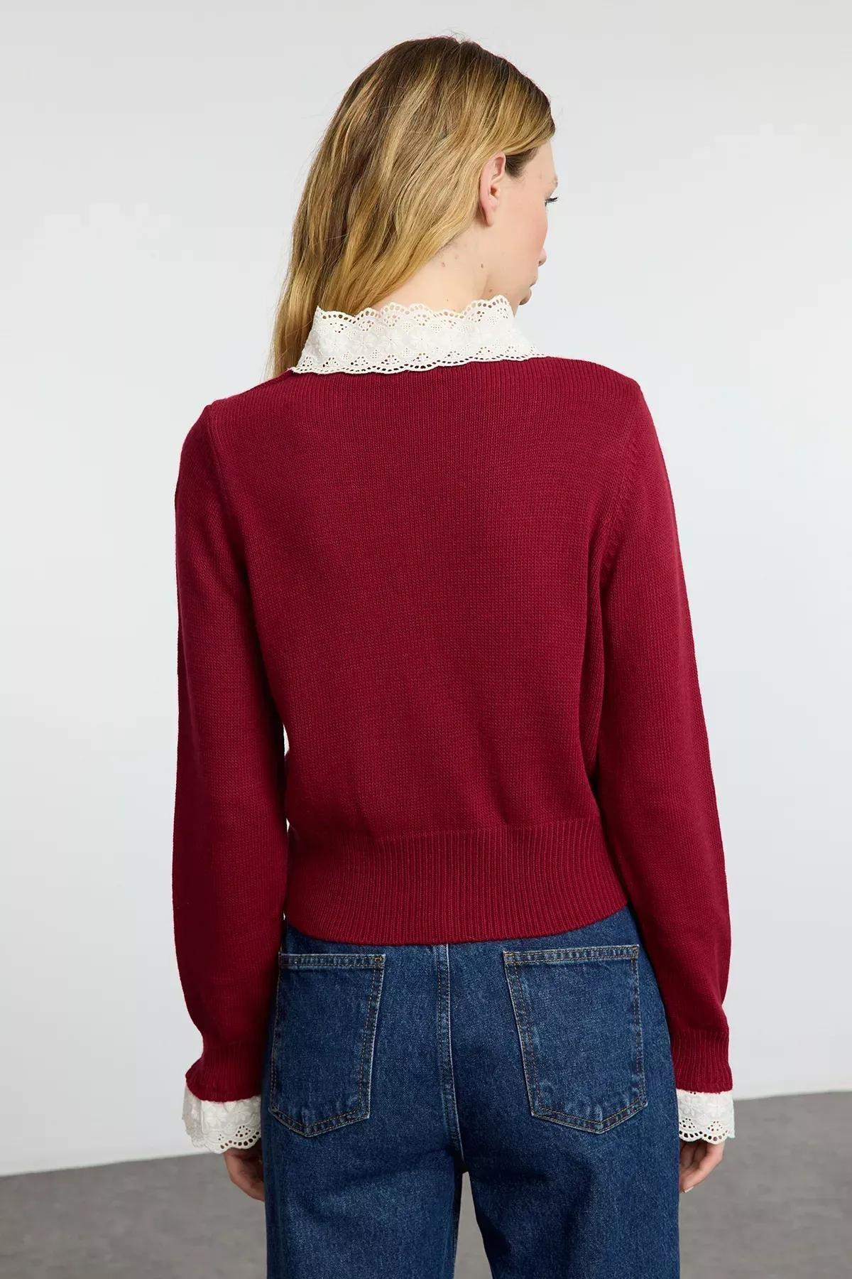 Red Color Block Knitwear Cardigan, , large image number 4