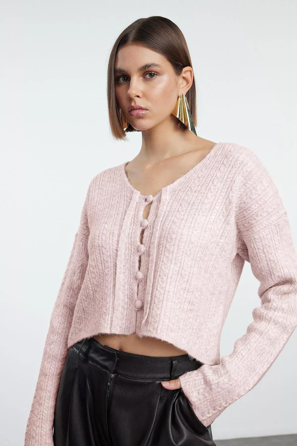 Pink d Tie Detailed Knitwear Cardigan, Pink, large image number 0