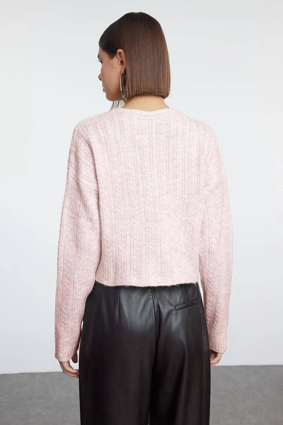 Pink d Tie Detailed Knitwear Cardigan, Pink, large image number 4