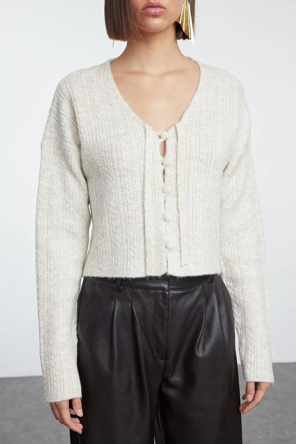Grey Tie Detail Knit Cardigan, STONE, large image number 2