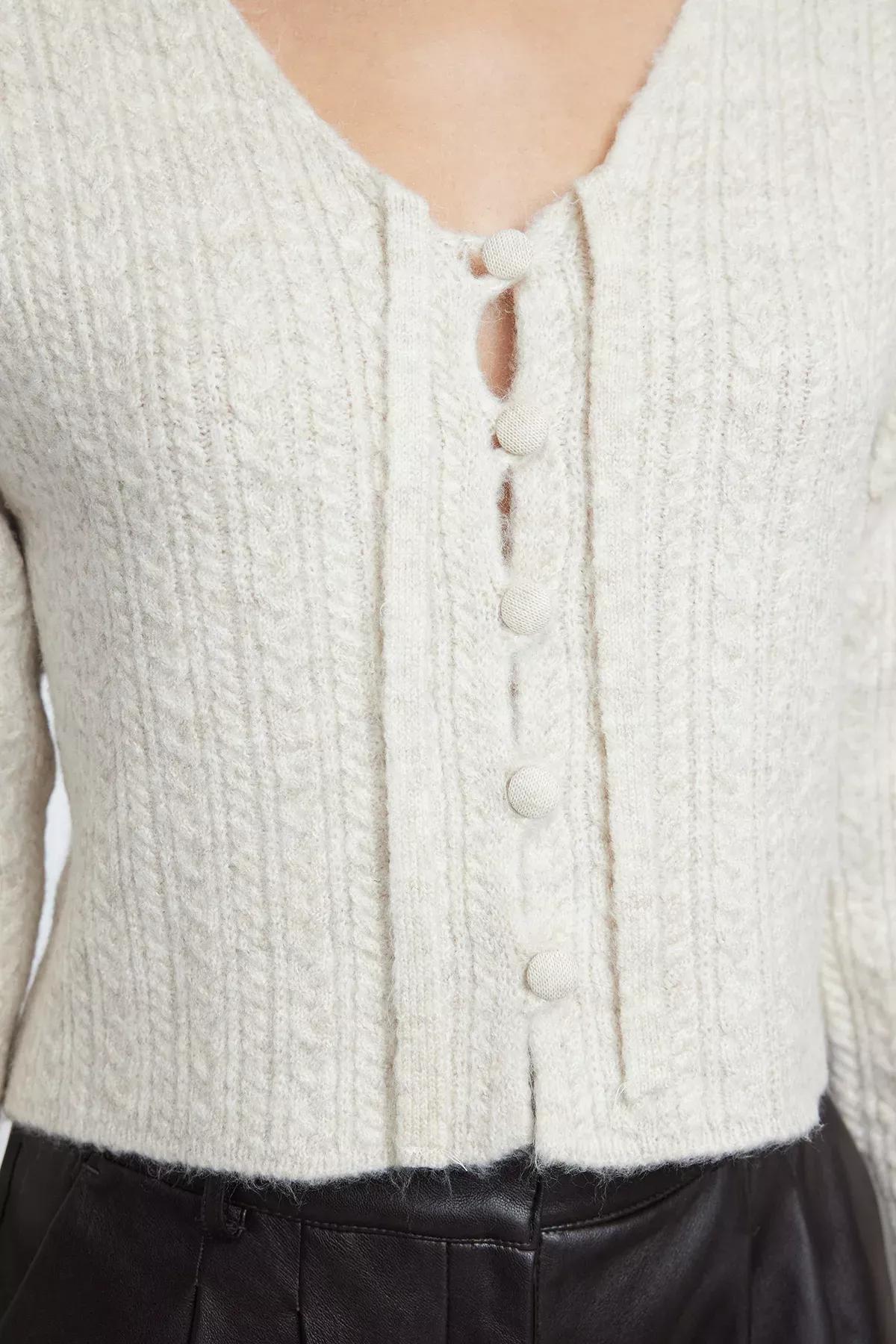 Grey Tie Detail Knit Cardigan, STONE, large image number 3