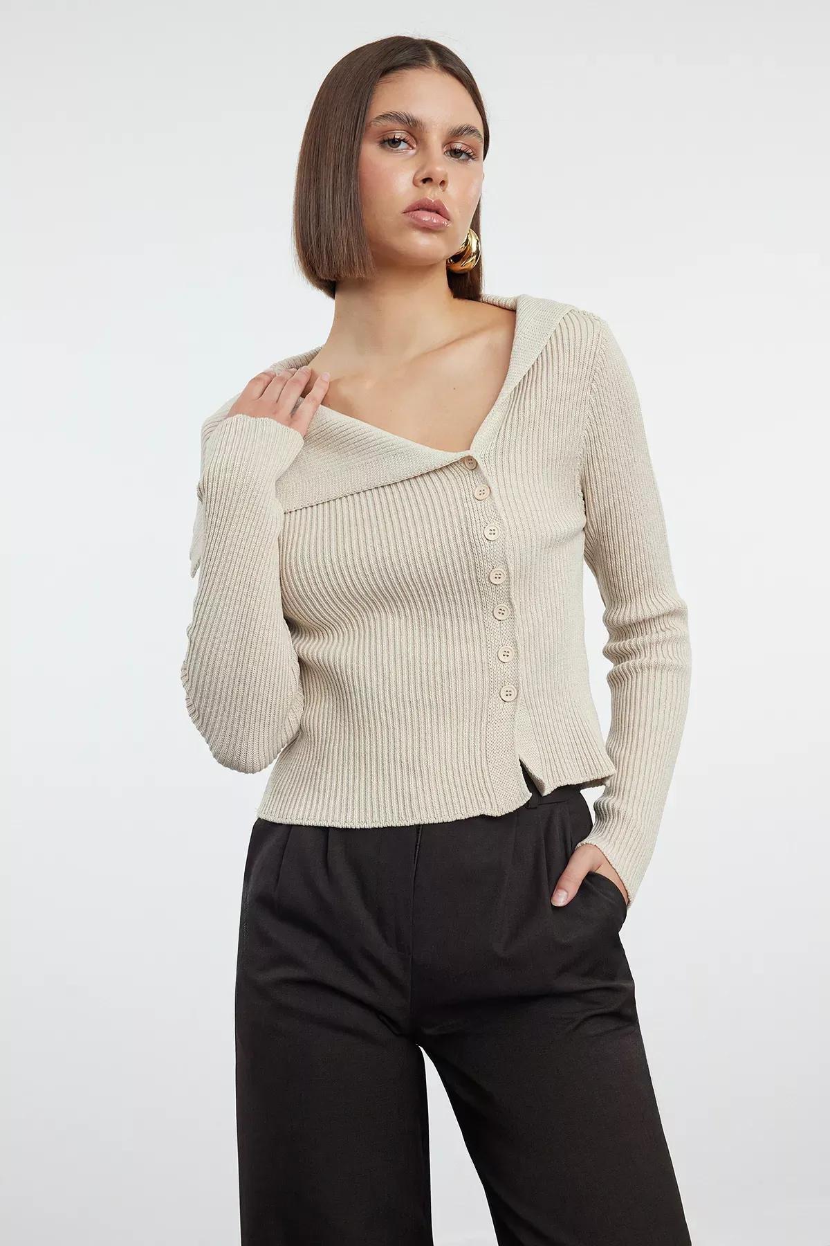 Beige Special Yarn Knitwear Cardigan, , large image number 0